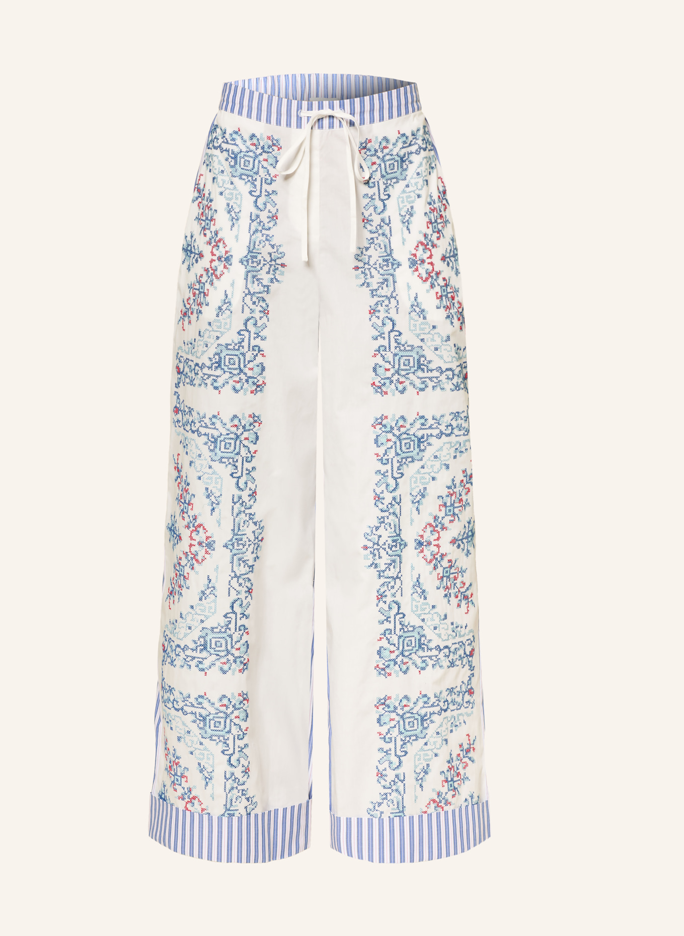 CLAUDIE PIERLOT Marlenehose: WEISS / ROT / DUNKELBLAU