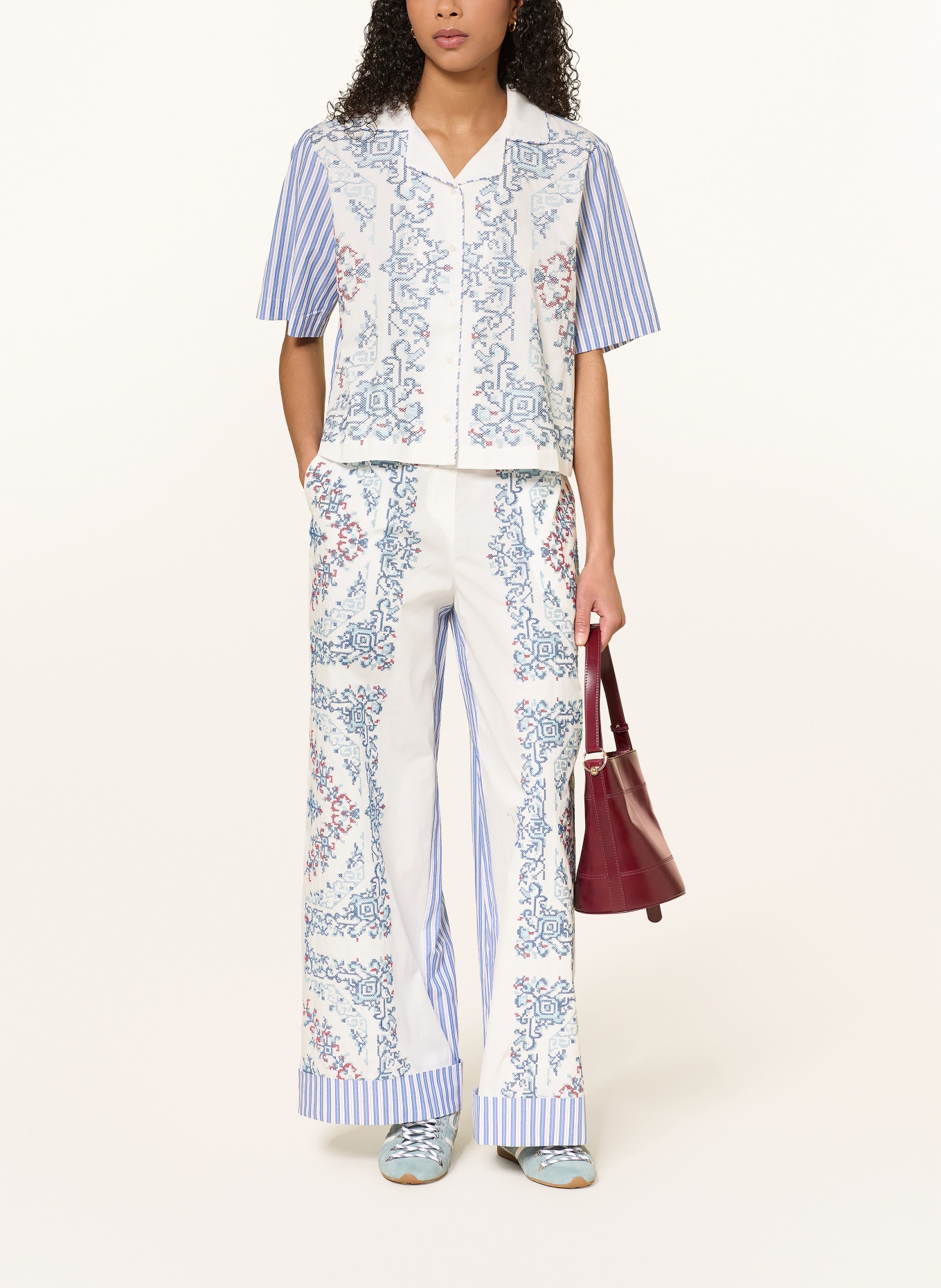 CLAUDIE PIERLOT Marlenehose: WEISS / ROT / DUNKELBLAU