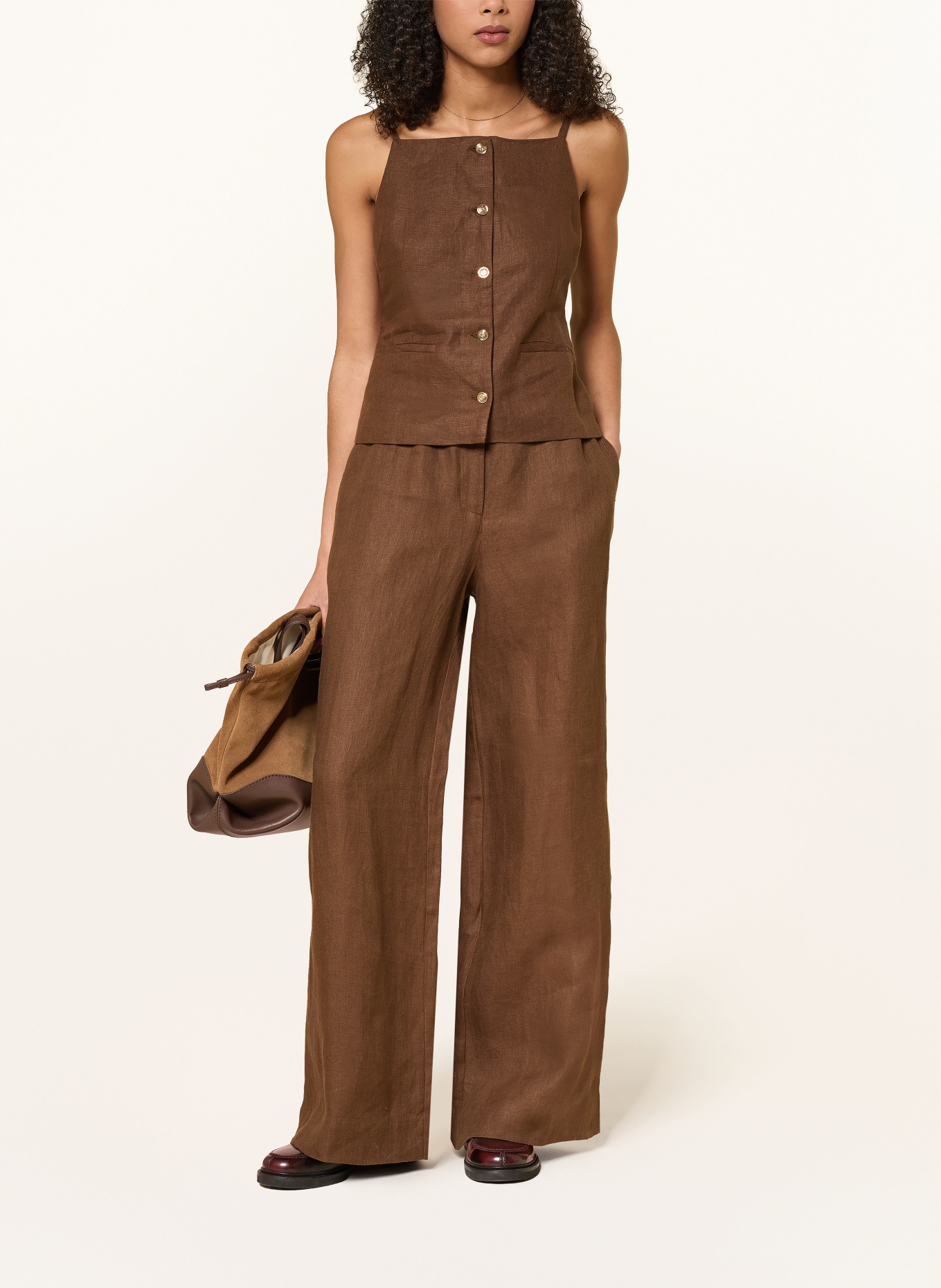 maje Blusentop aus Leinen: BRAUN / GOLD