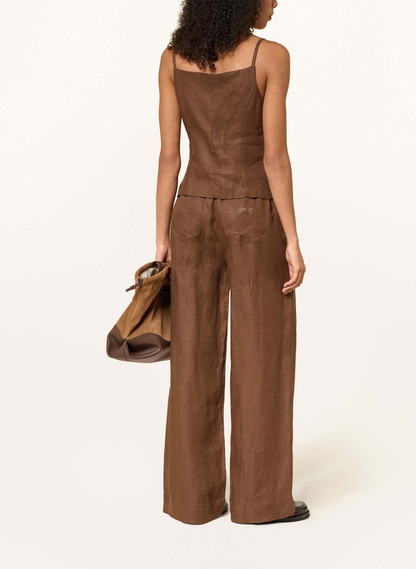 maje Blusentop aus Leinen: BRAUN / GOLD