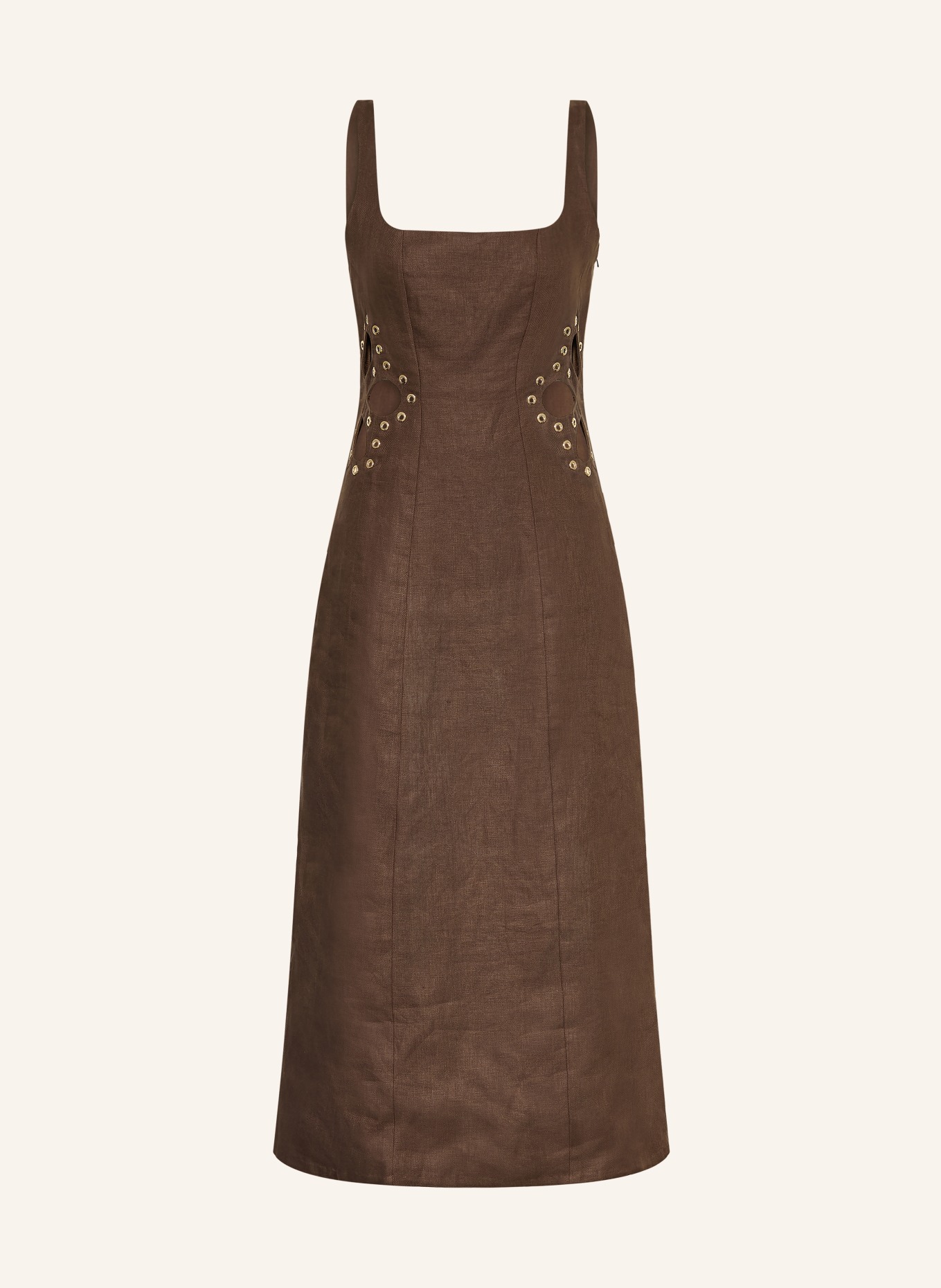 maje Leinenkleid mit Nieten und Cut-outs: BRAUN
