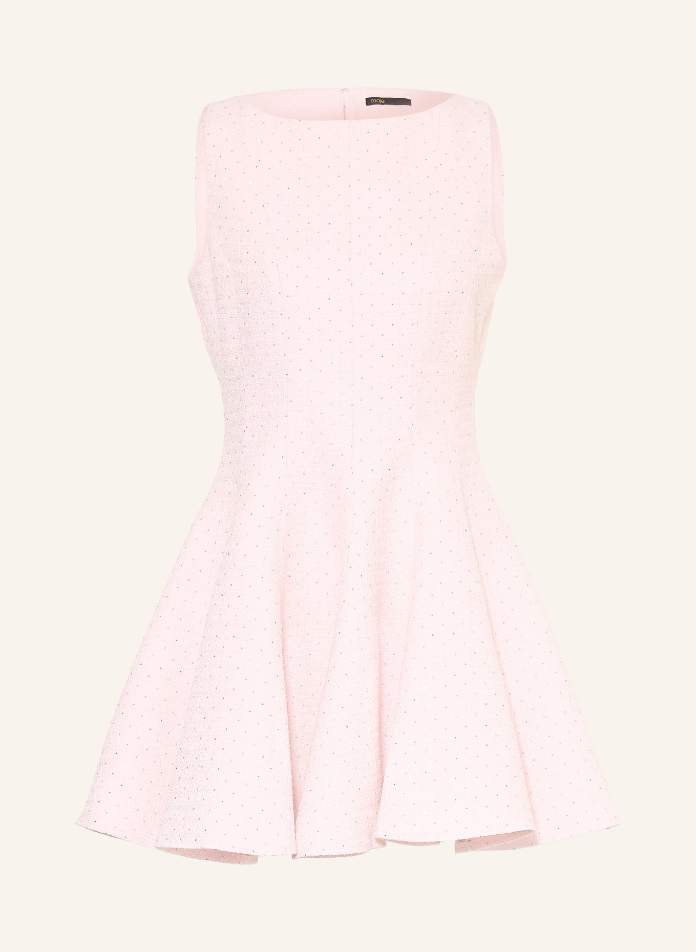 maje Sukienka z bouclé z kamieniami ozdobnymi i błyszczącą przędzą: JASNORÓŻOWY