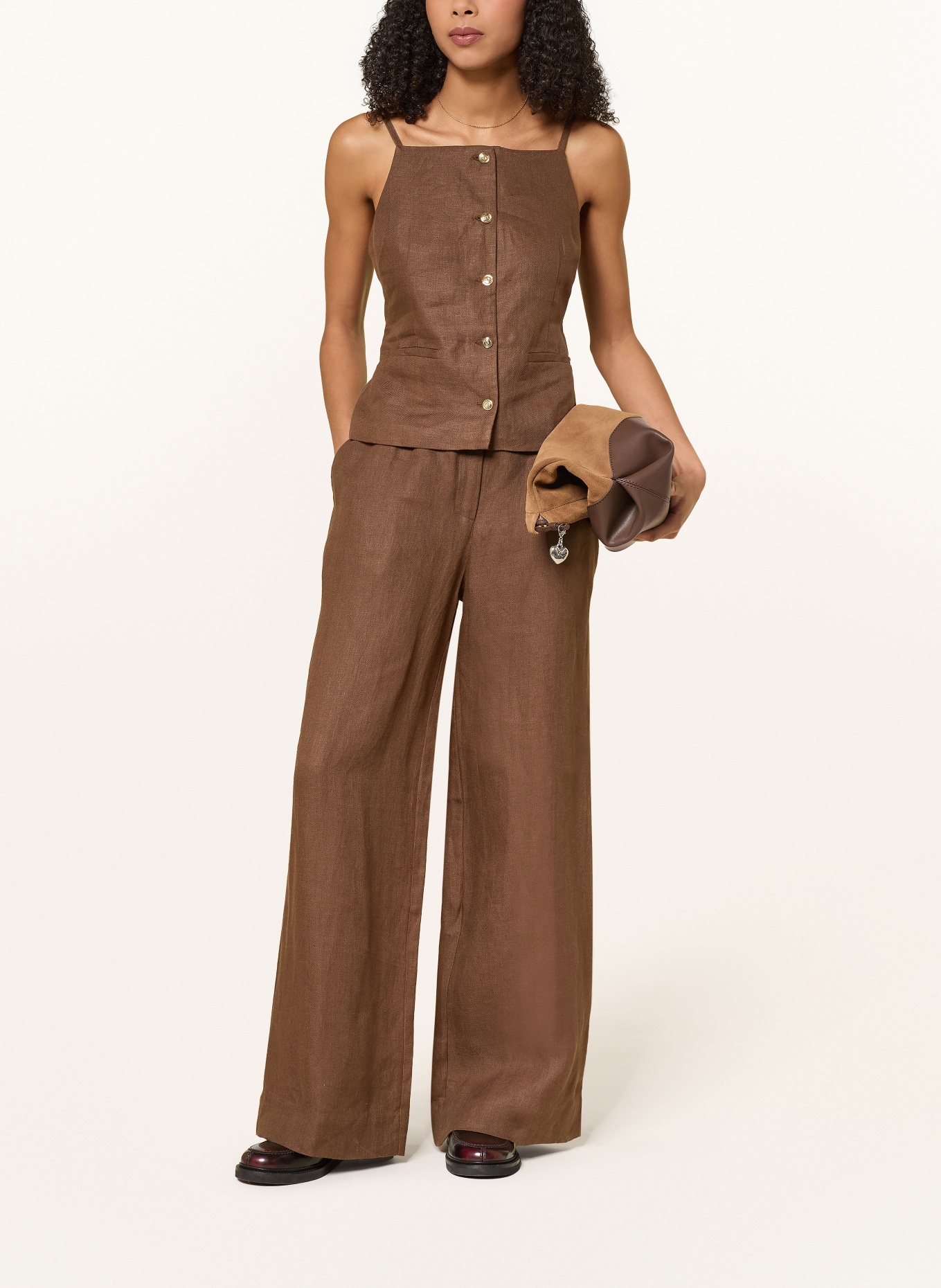 maje Spodnie z lnu typu marlene: BRĄZOWY