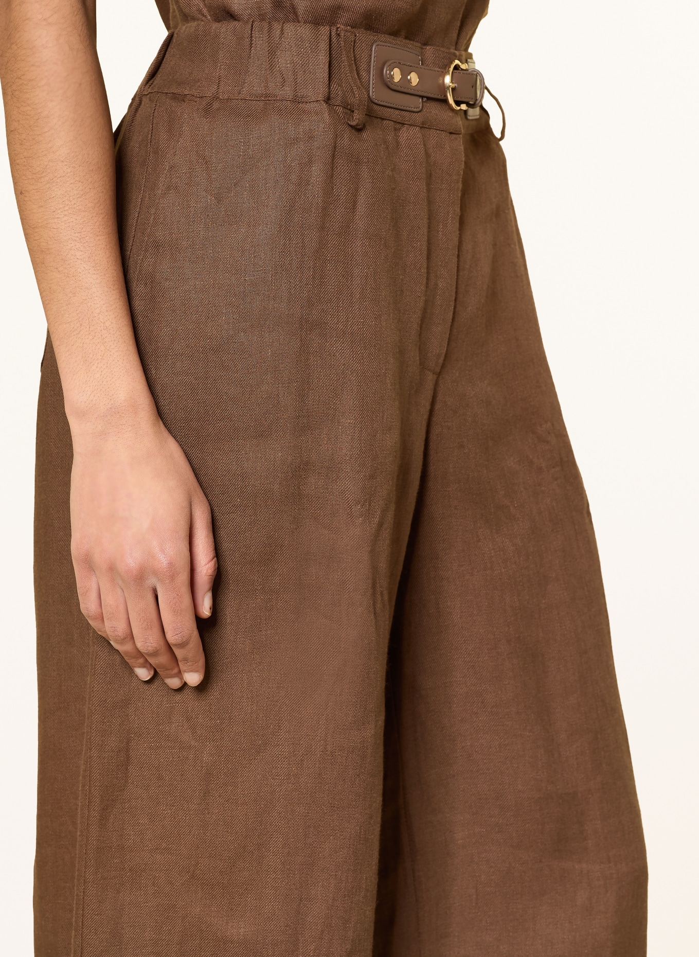 maje Spodnie z lnu typu marlene: BRĄZOWY