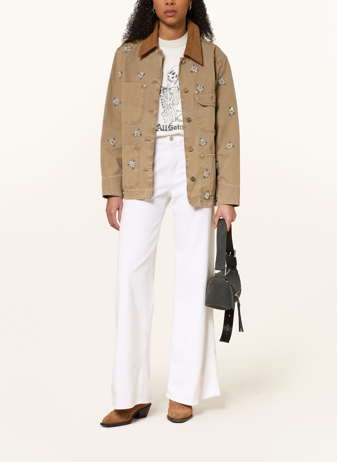ALLSAINTS Kurtka jeansowa BEX z kamieniami ozdobnymi: 10297 VINTAGE SAND BROWN
