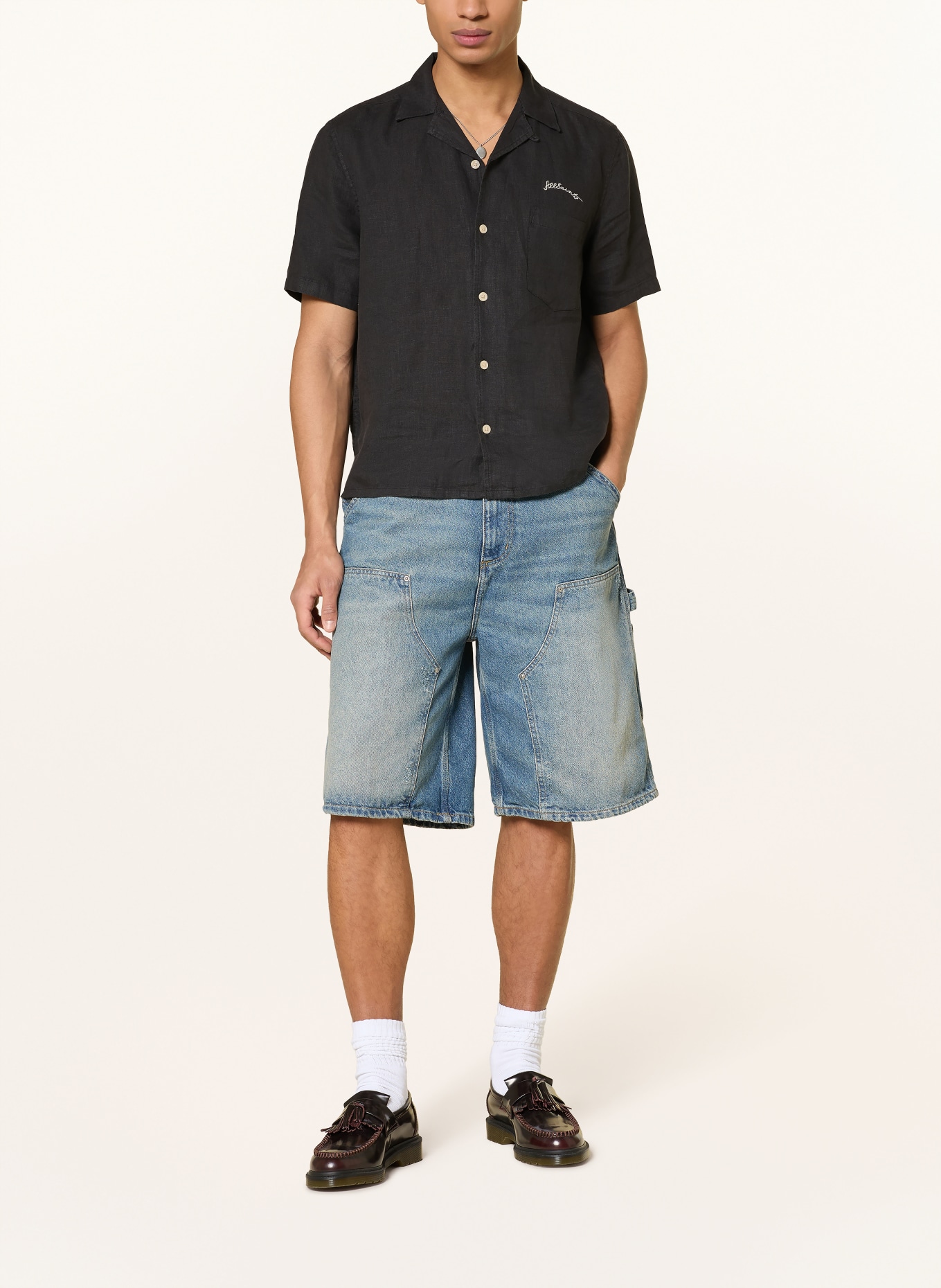 ALLSAINTS WILDER boxy fit resort shirt made of linen: BLACK / DUSKY PINK / GREEN