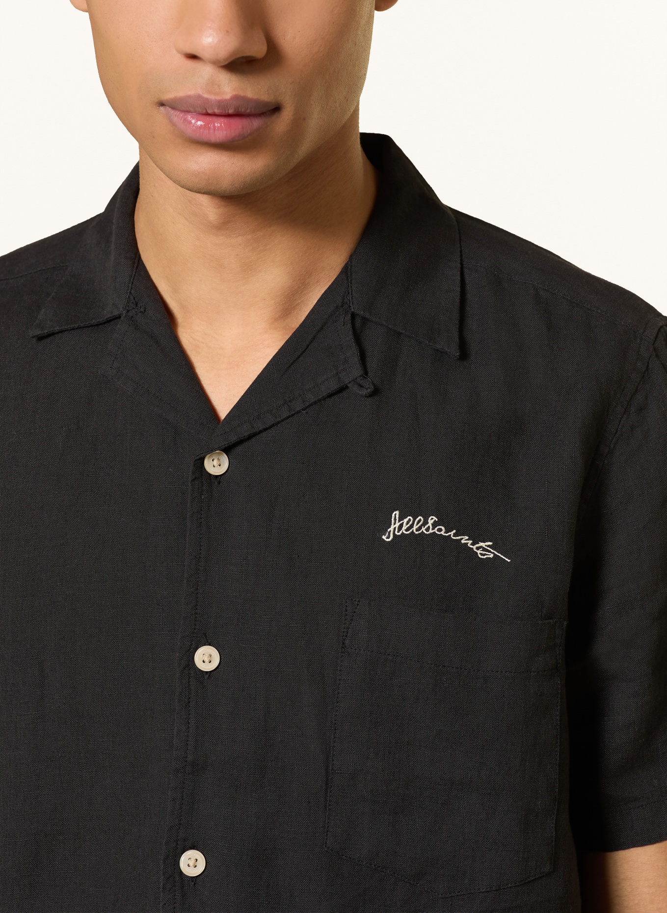 ALLSAINTS WILDER boxy fit resort shirt made of linen: BLACK / DUSKY PINK / GREEN