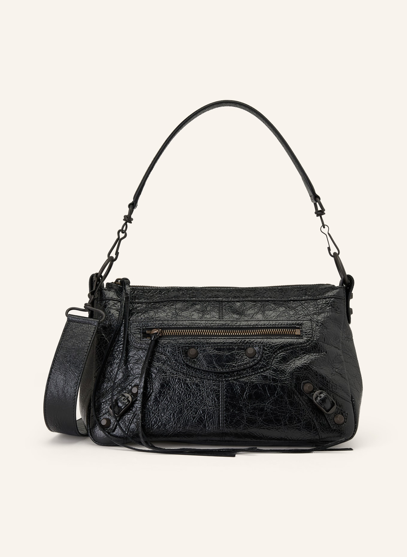 BALENCIAGA Sac à main LE CITY MOTO SMALL avec rivets: NOIR