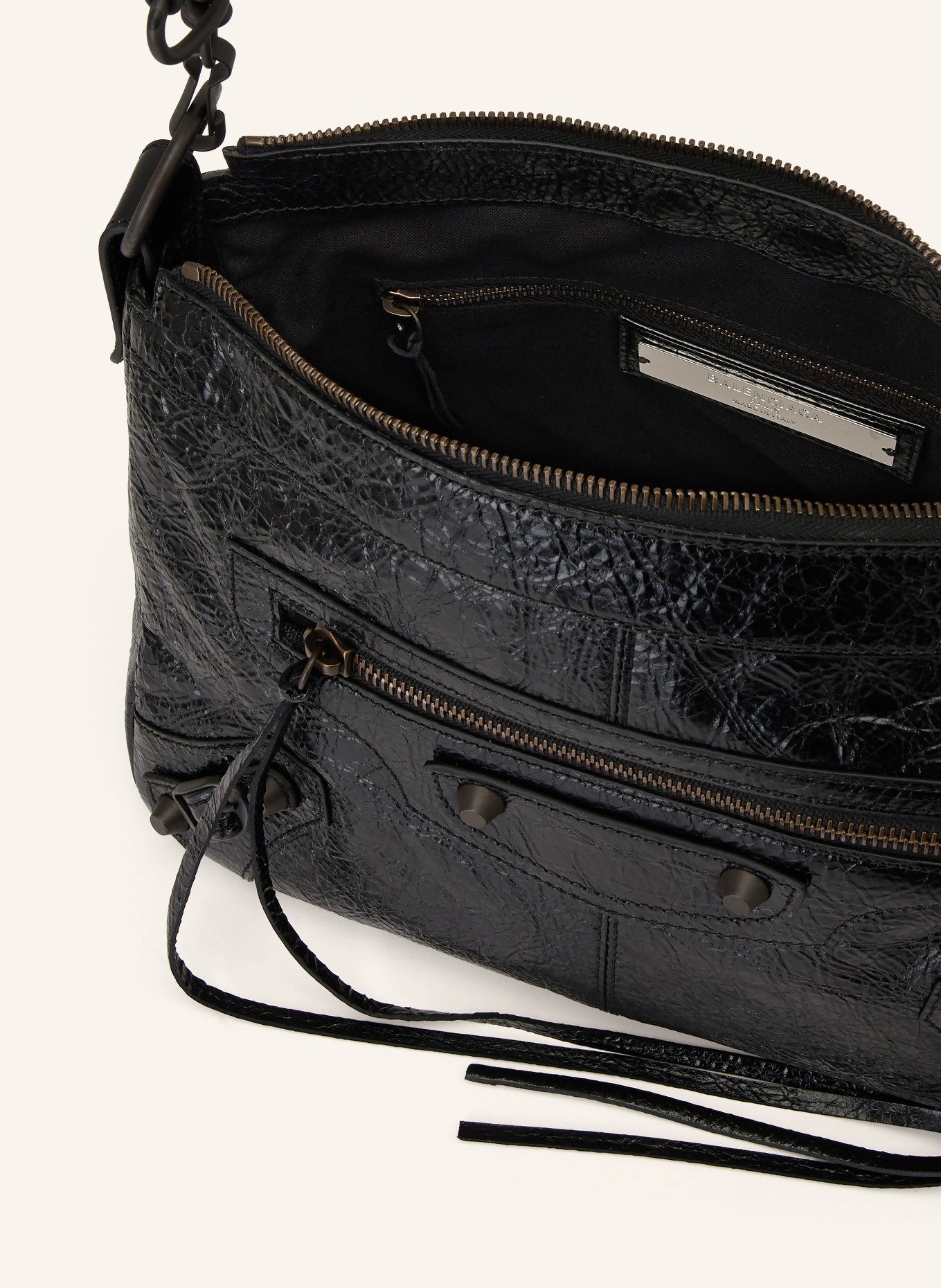 BALENCIAGA Sac à main LE CITY MOTO SMALL avec rivets: NOIR