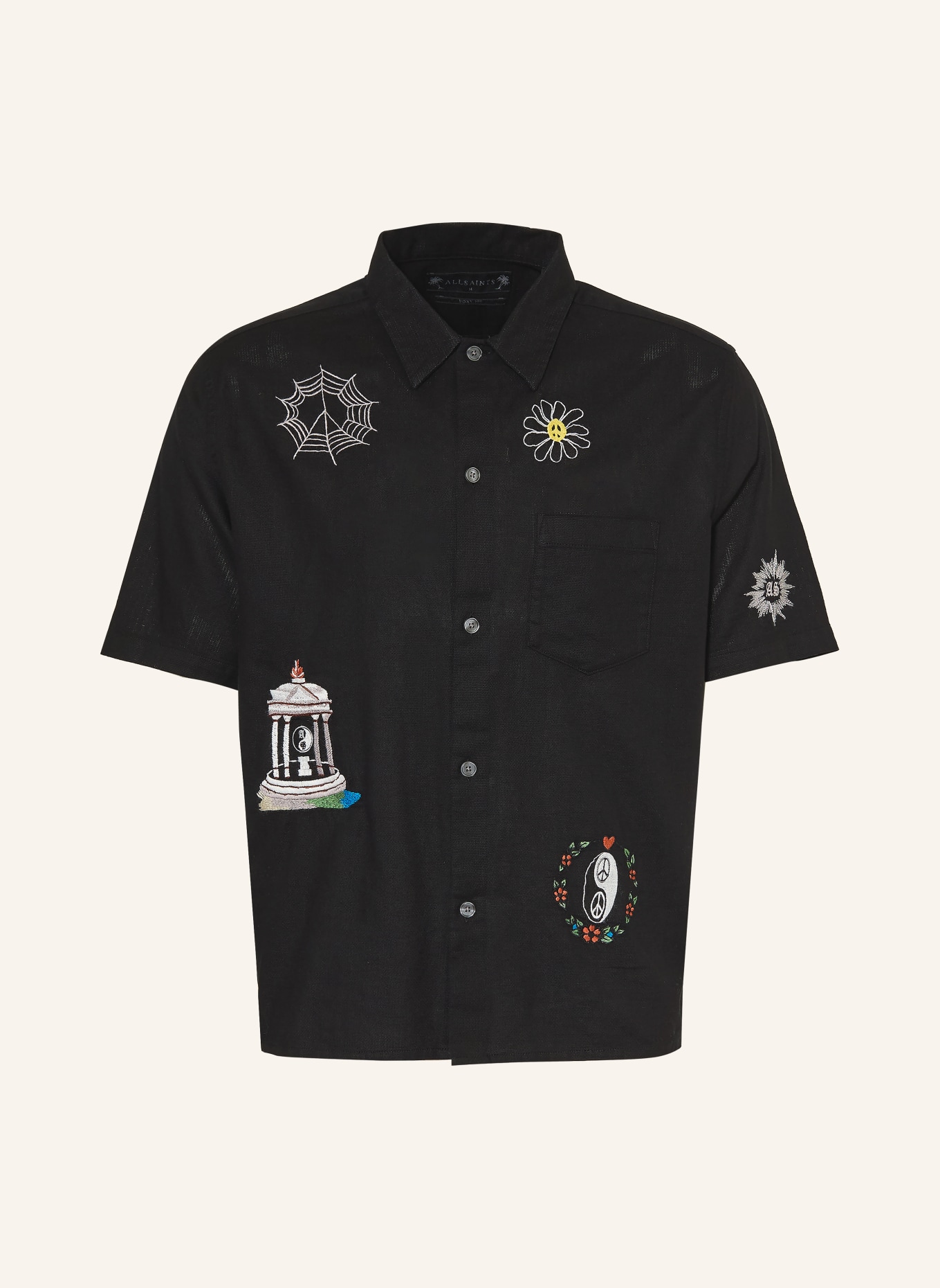 ALLSAINTS Chemise à manches courtes KARLTON coupe carrée: NOIR / ÉCRU