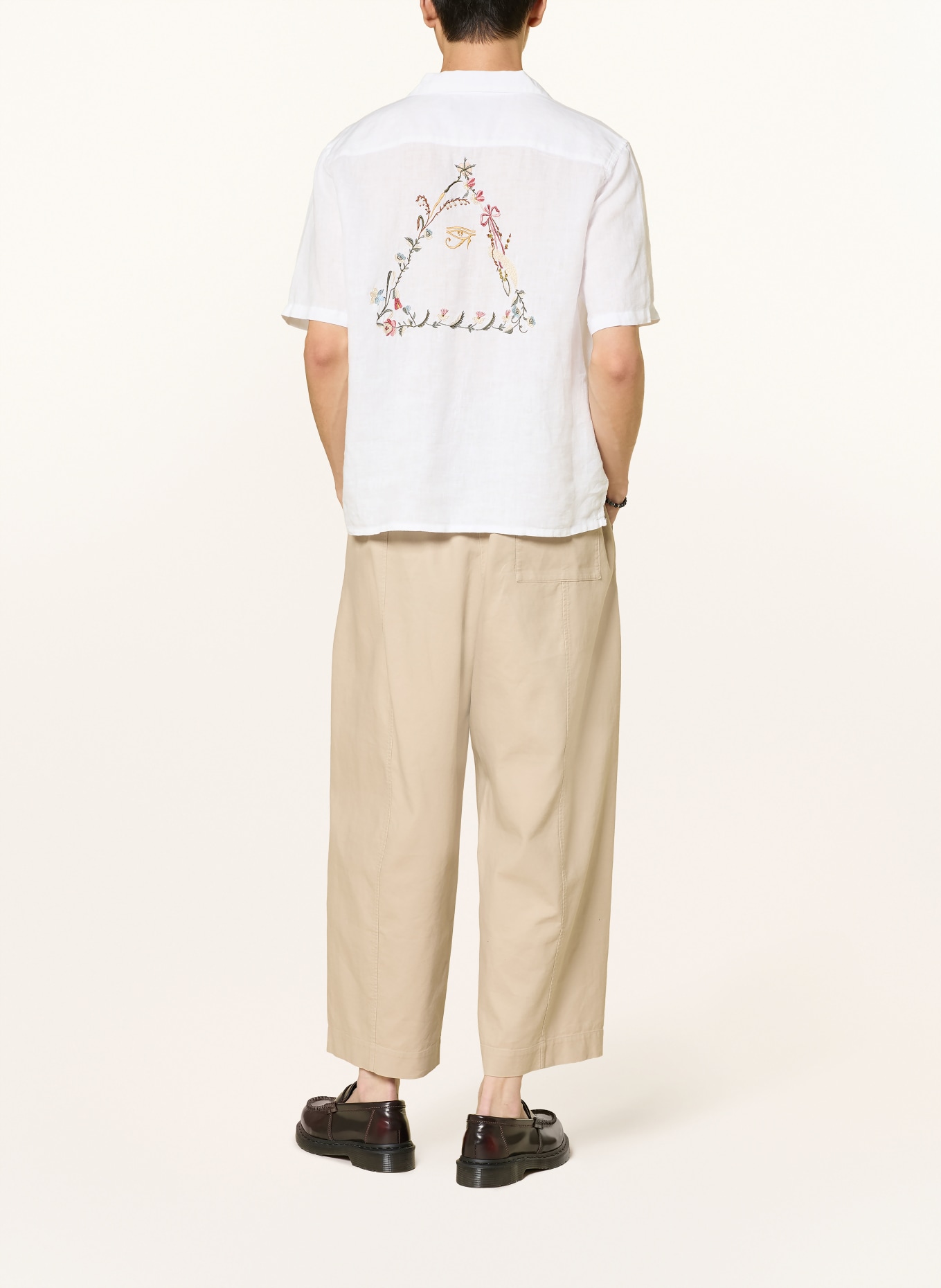 ALLSAINTS Chemise oversize TRI en lin: BLANC / ROUGE CLAIR / GROEN