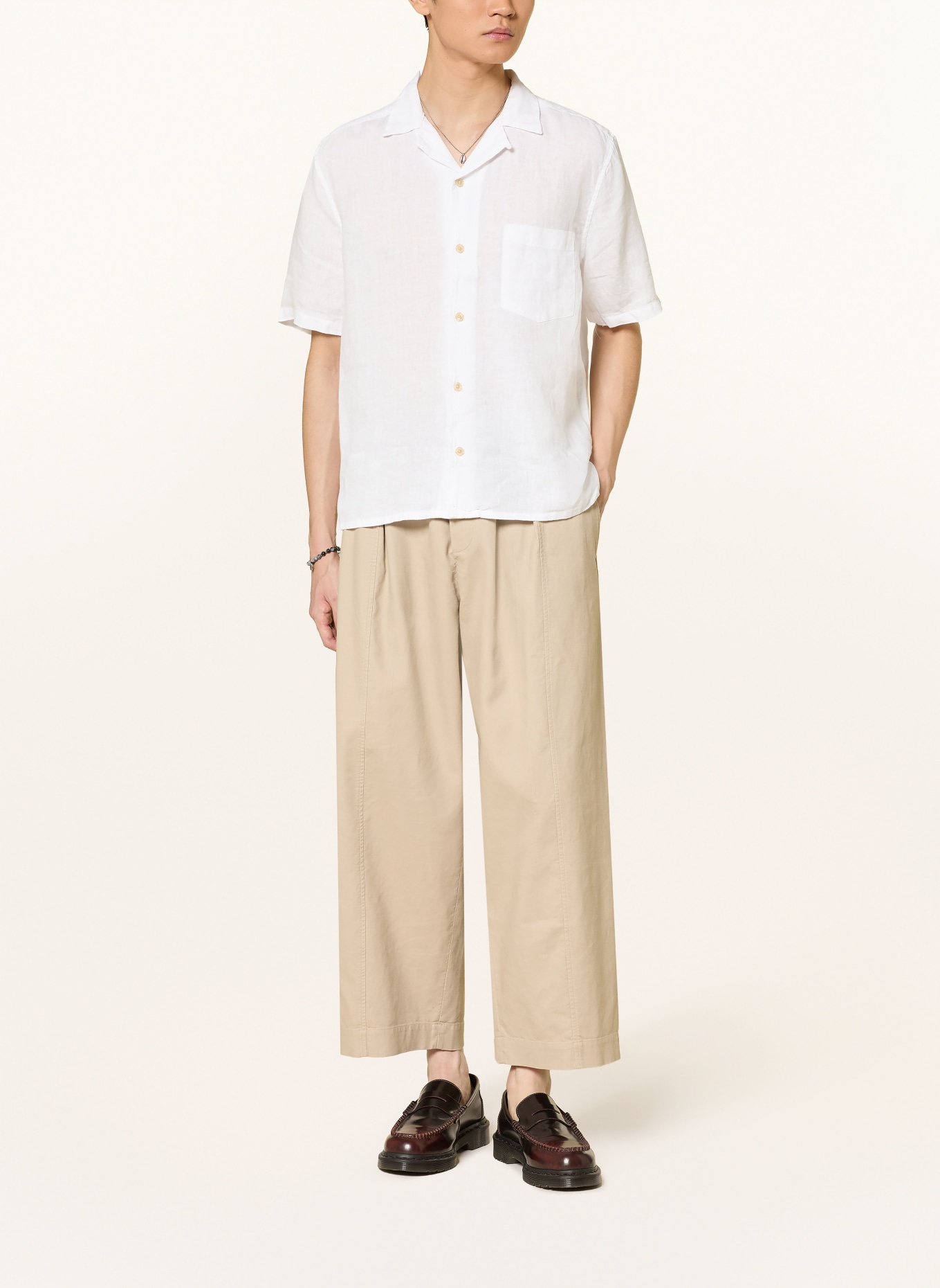 ALLSAINTS Chemise oversize TRI en lin: BLANC / ROUGE CLAIR / GROEN