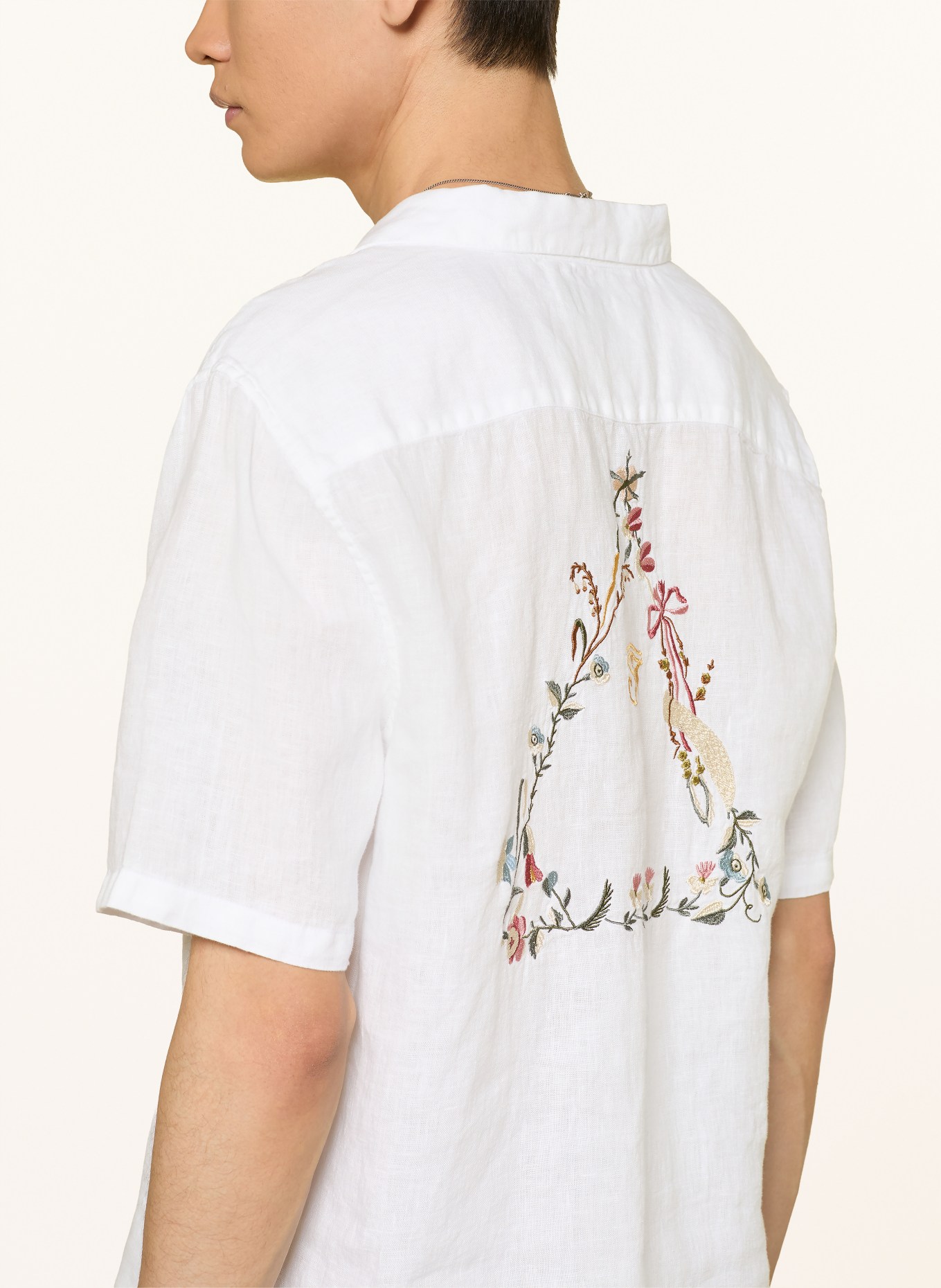 ALLSAINTS Chemise oversize TRI en lin: BLANC / ROUGE CLAIR / GROEN