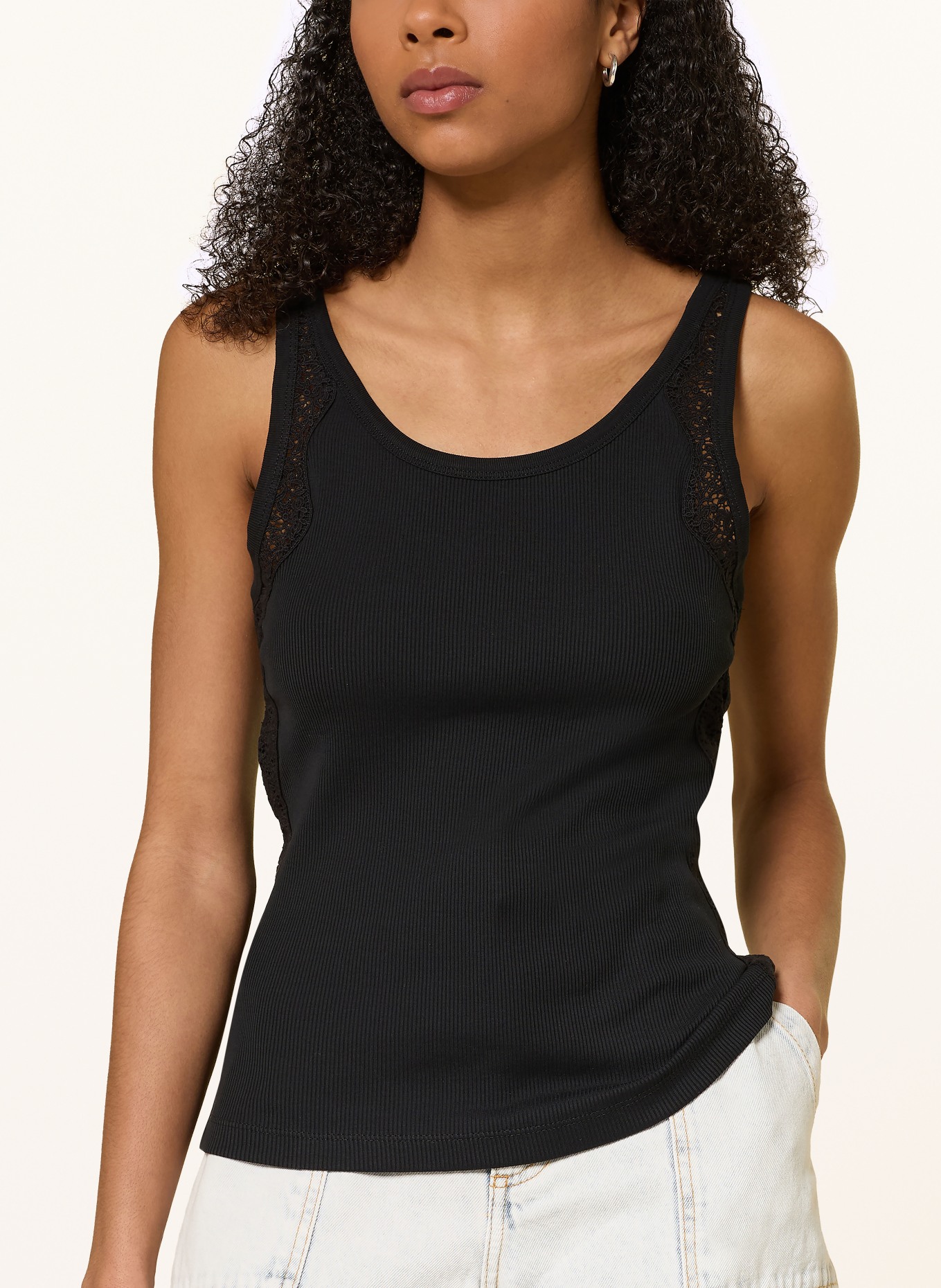 SANDRO Top z koronką: CZARNY