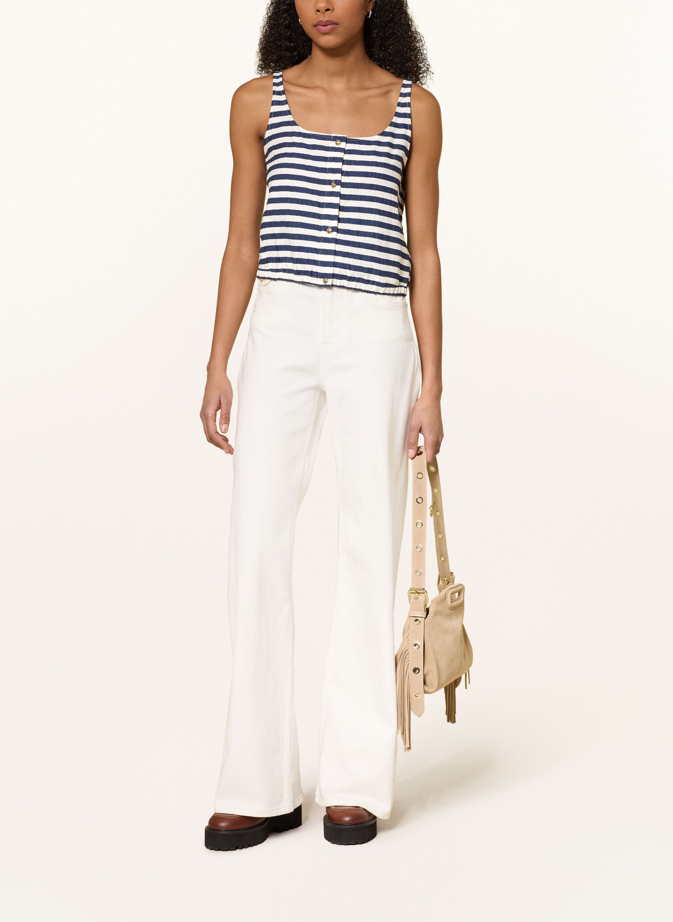 maje Blusentop: CREME / DUNKELBLAU