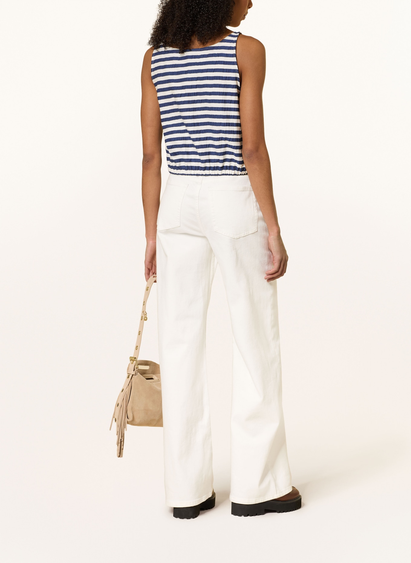 maje Blusentop: CREME / DUNKELBLAU