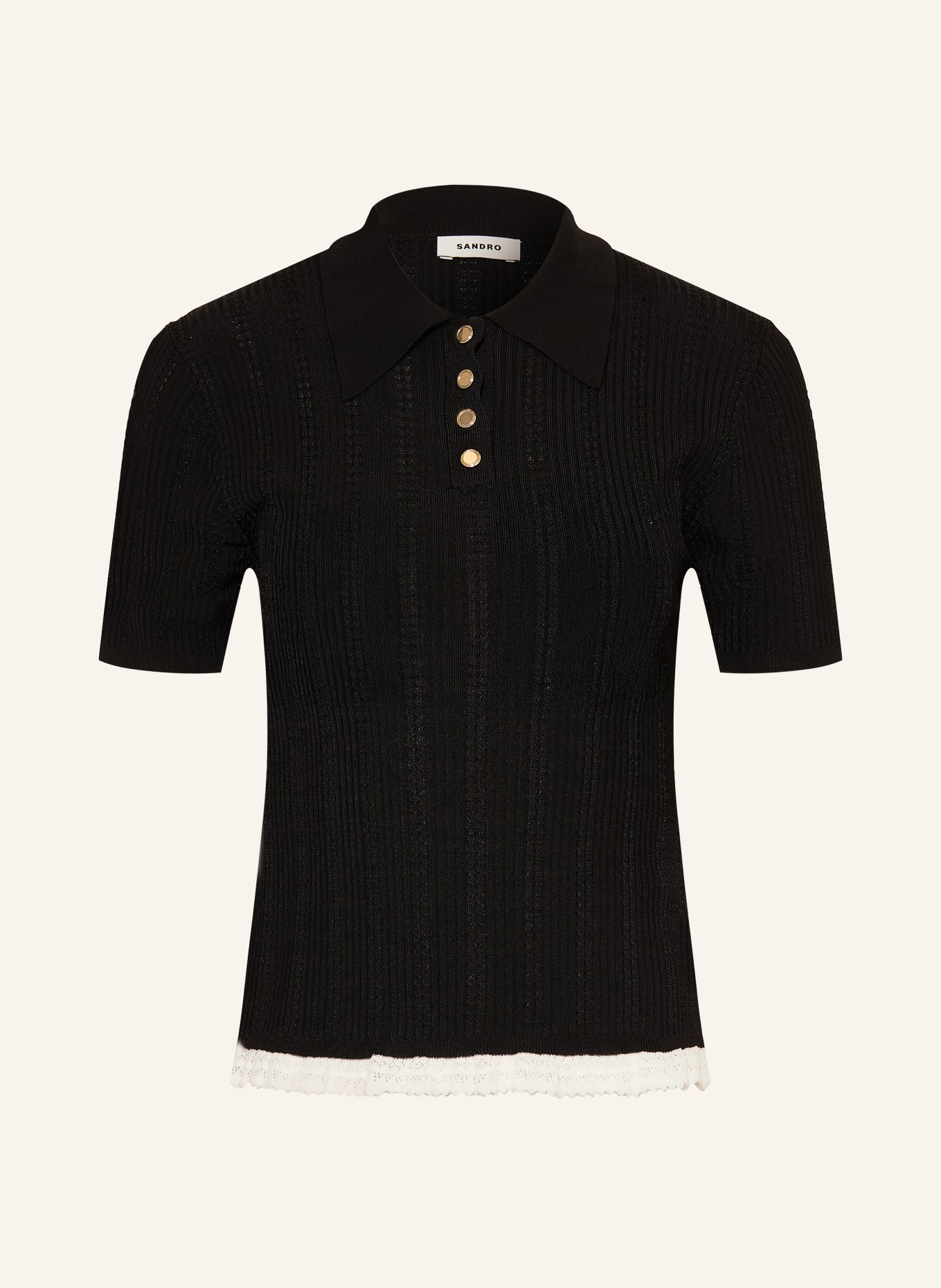 SANDRO Strick-Poloshirt: SCHWARZ