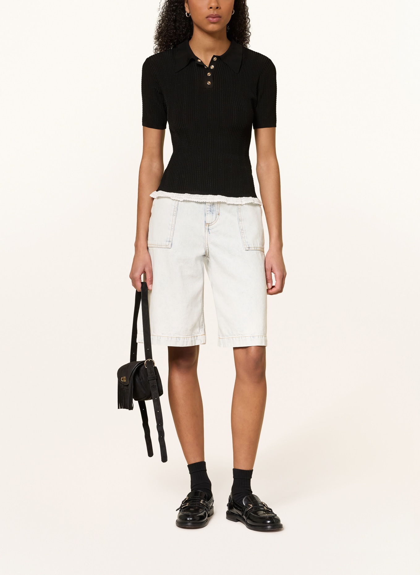 SANDRO Strick-Poloshirt: SCHWARZ