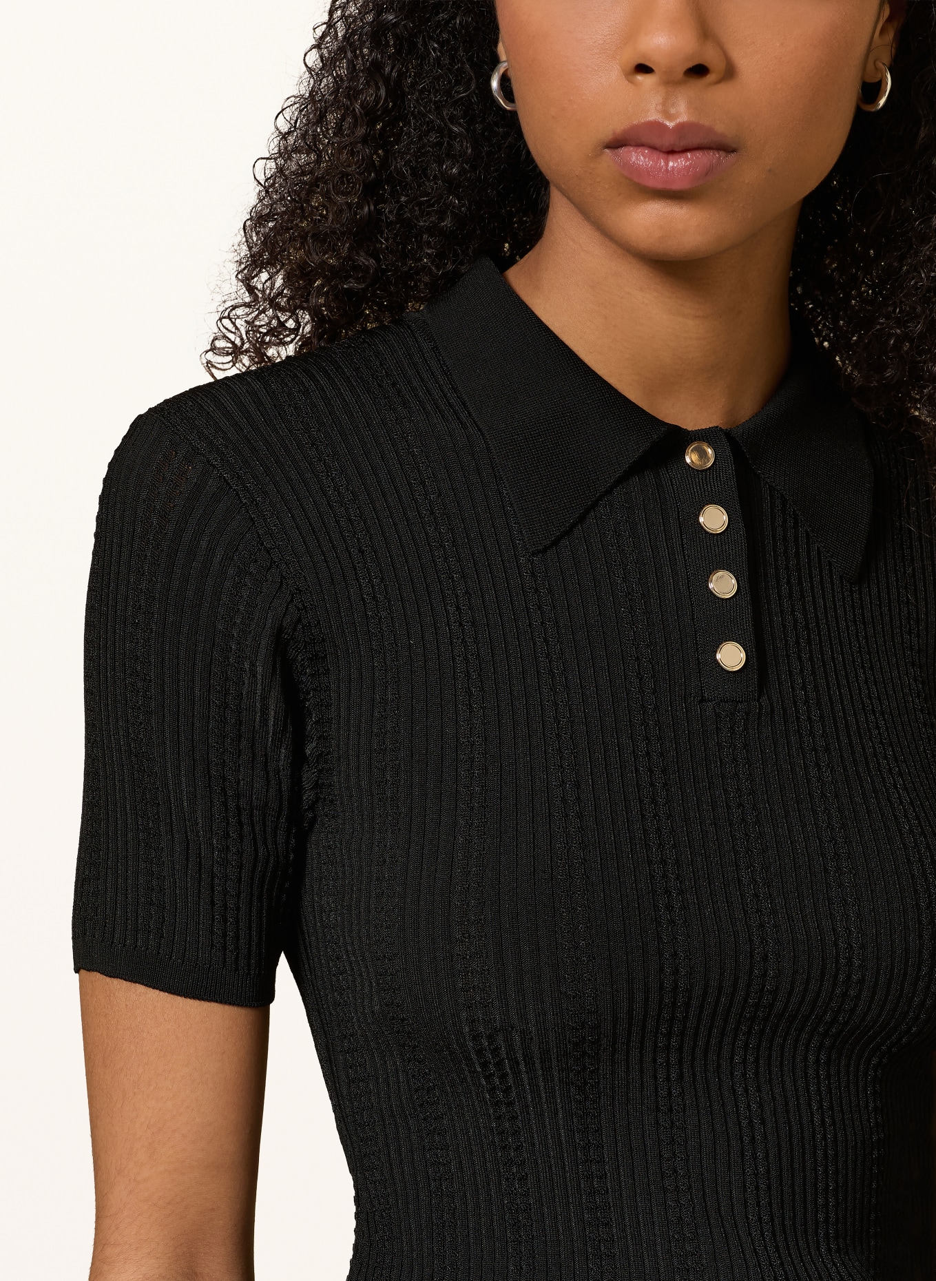 SANDRO Strick-Poloshirt: SCHWARZ