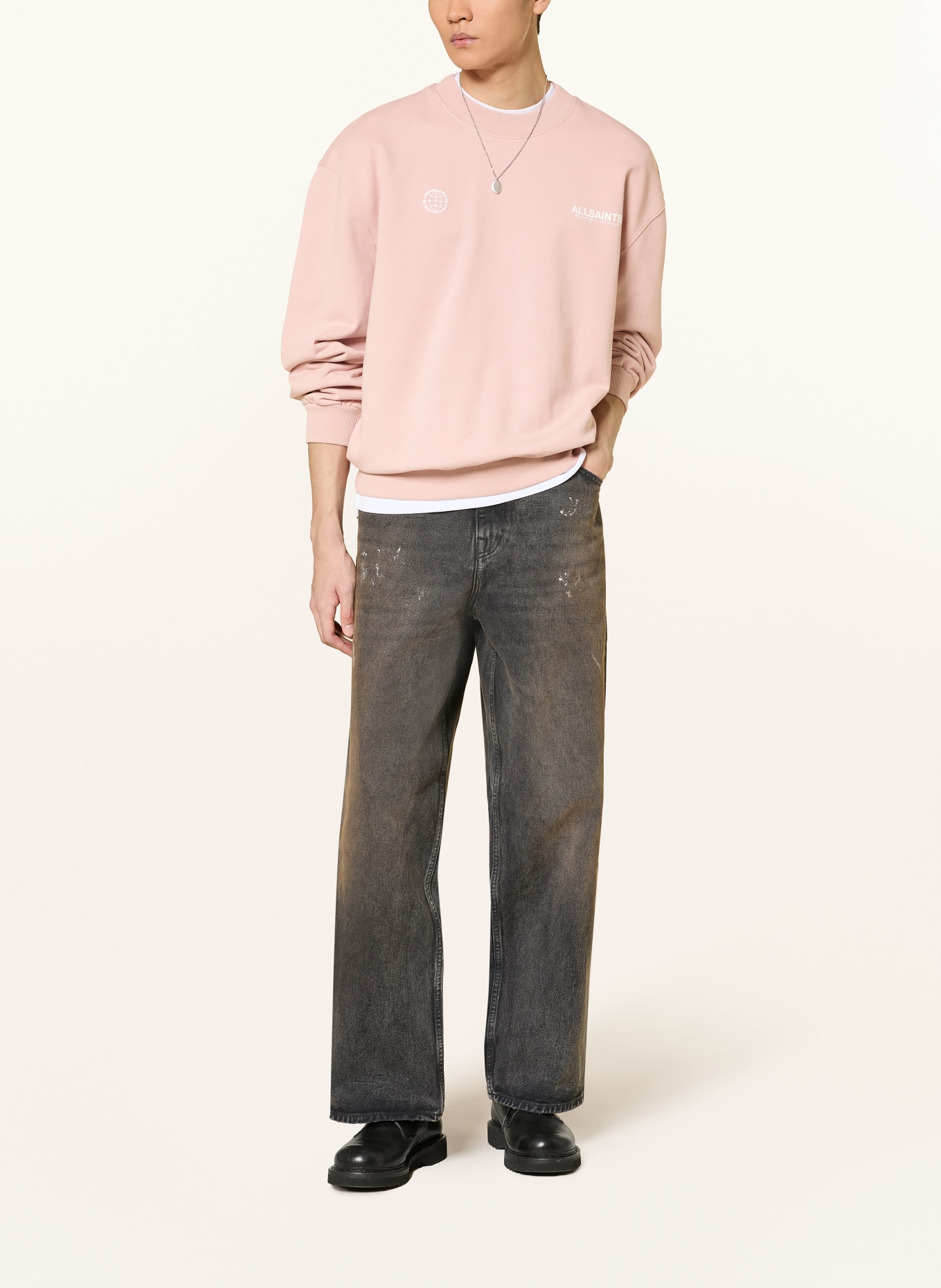 ALLSAINTS Sweat-shirt EMBLEM: ROSÉ / BLANC