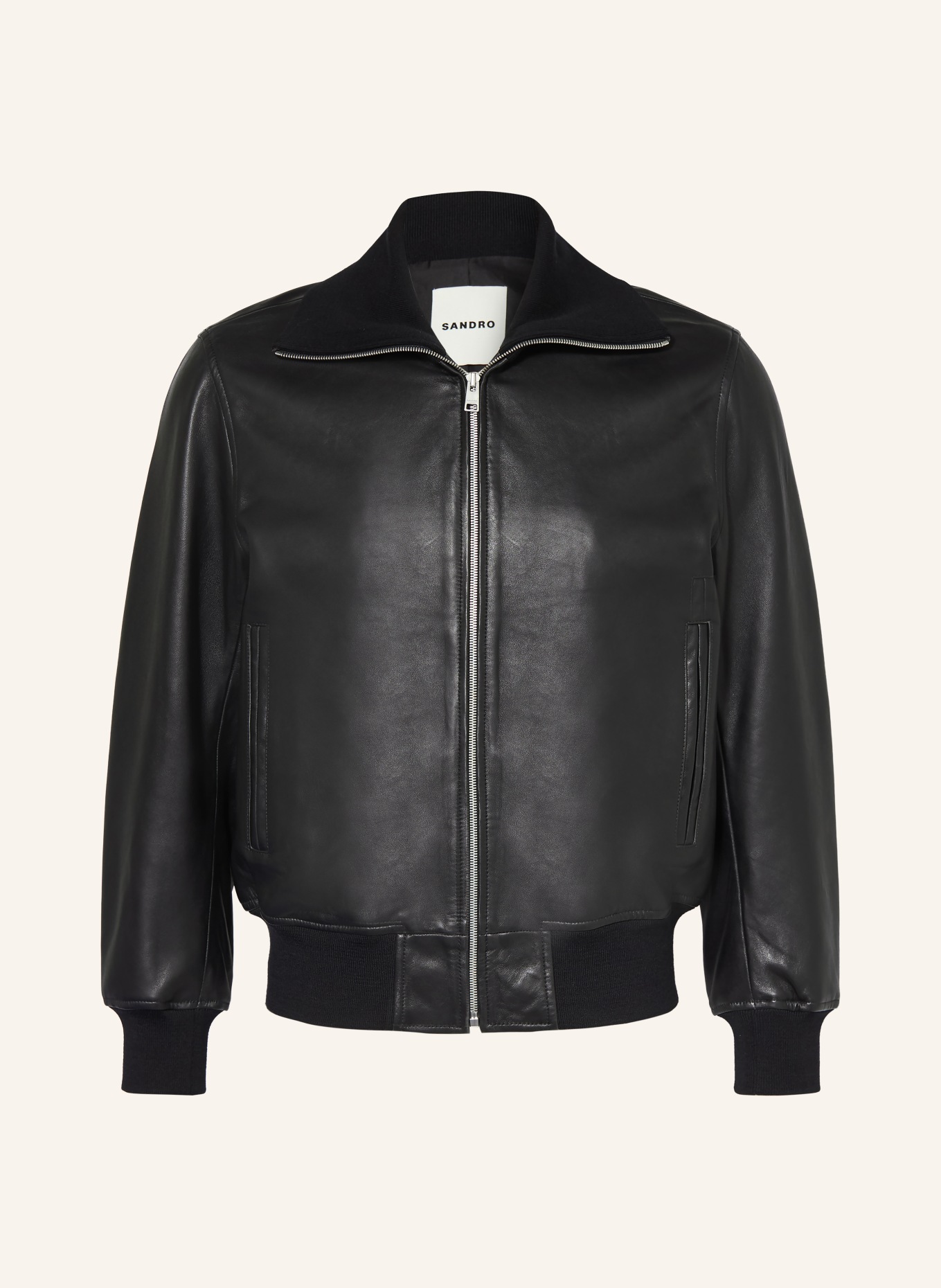 SANDRO Lederjacke: SCHWARZ