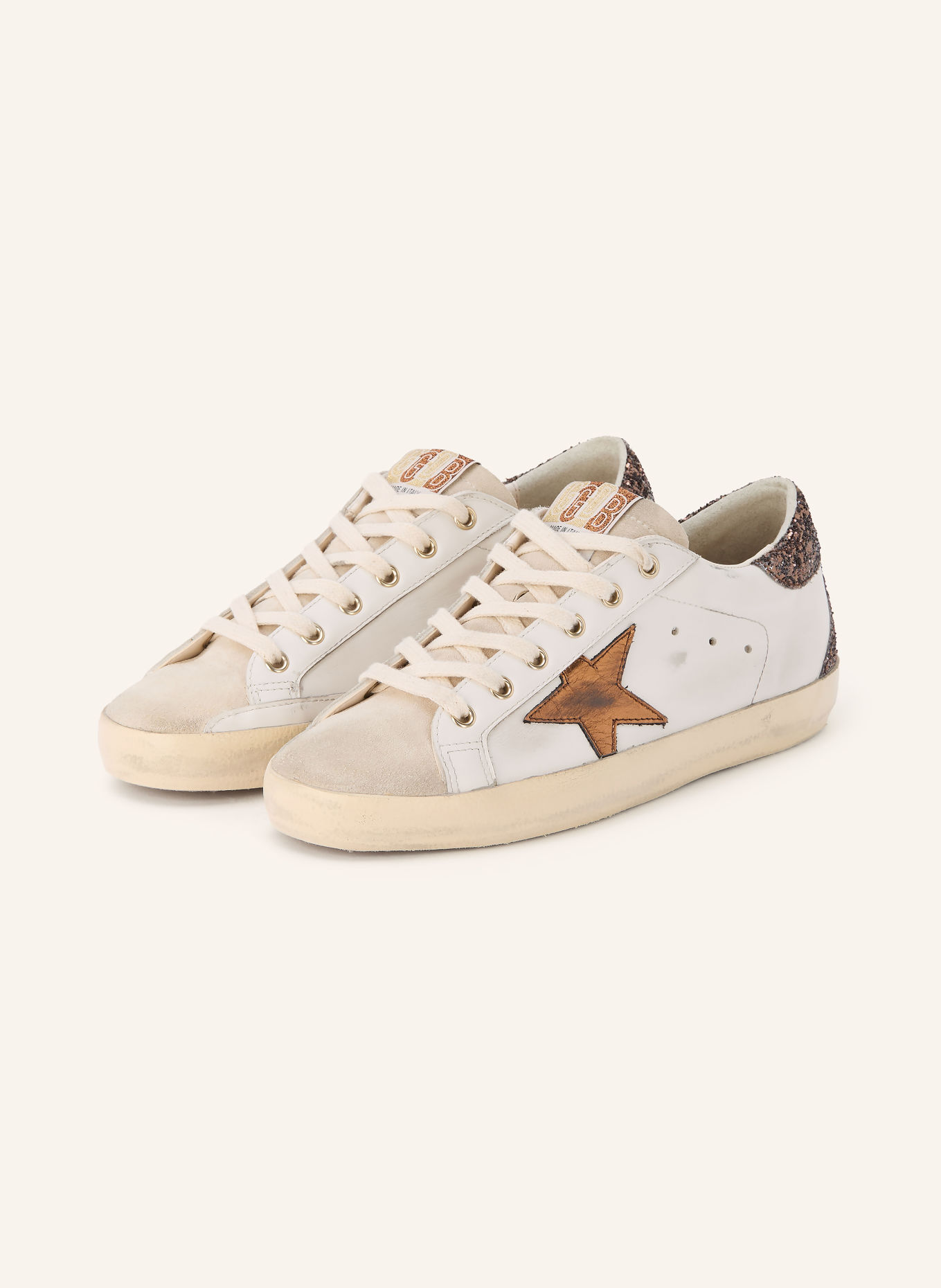 GOLDEN GOOSE Sneaker SUPER-STAR: WEISS / DUNKELBRAUN / ECRU