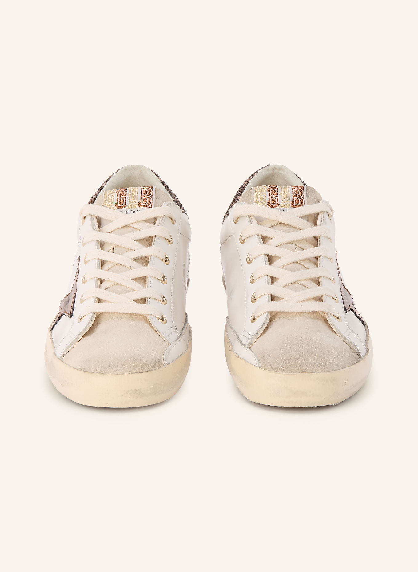 GOLDEN GOOSE Sneaker SUPER-STAR: WEISS / DUNKELBRAUN / ECRU