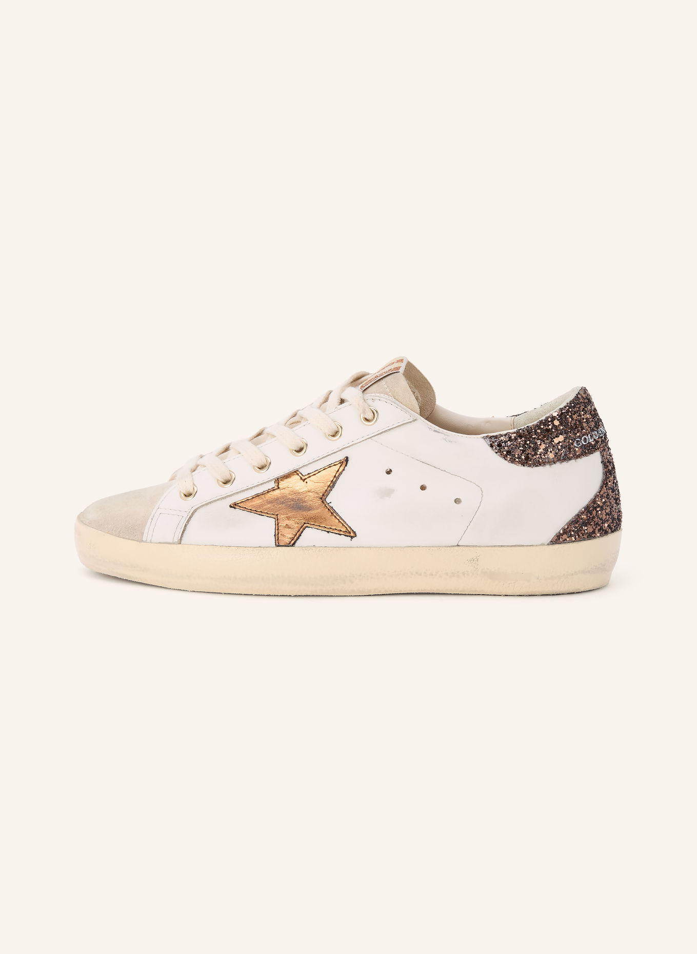 GOLDEN GOOSE Sneaker SUPER-STAR: WEISS / DUNKELBRAUN / ECRU