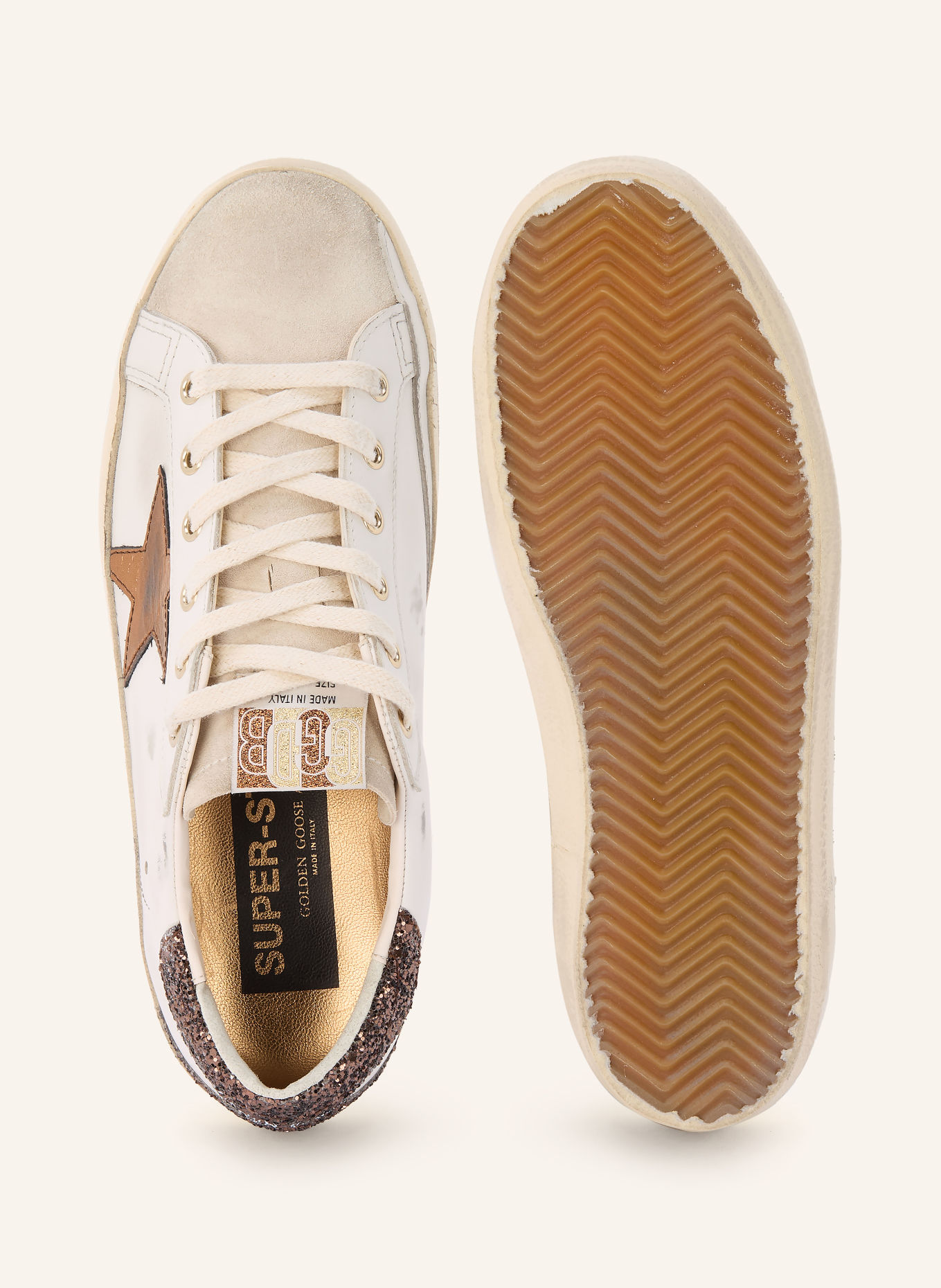GOLDEN GOOSE Sneaker SUPER-STAR: WEISS / DUNKELBRAUN / ECRU