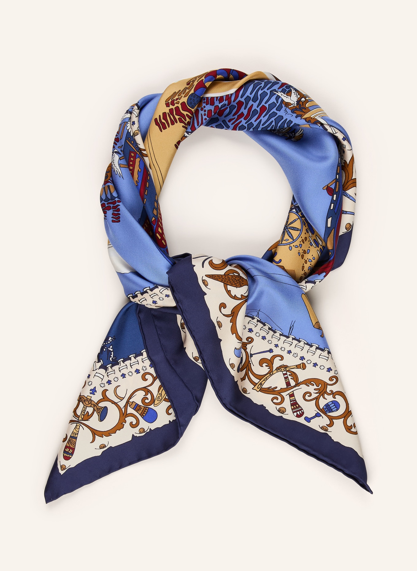 FERRAGAMO Seidentuch PALAZZO: HELLBLAU / DUNKELROT / GELB