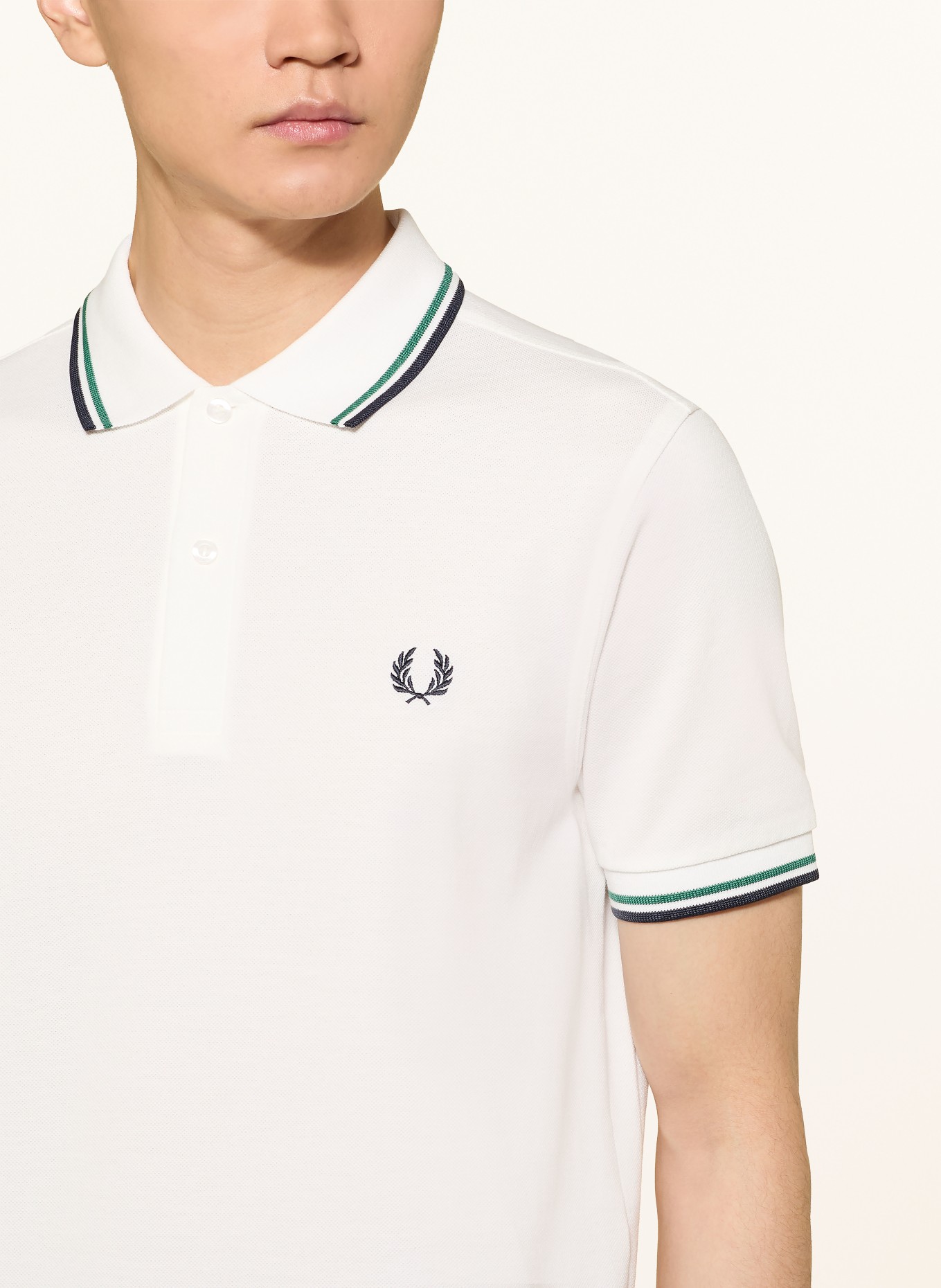 FRED PERRY Piqué polokošile: BÍLÁ / PETROLEJOVÁ / TMAVĚ MODRÁ