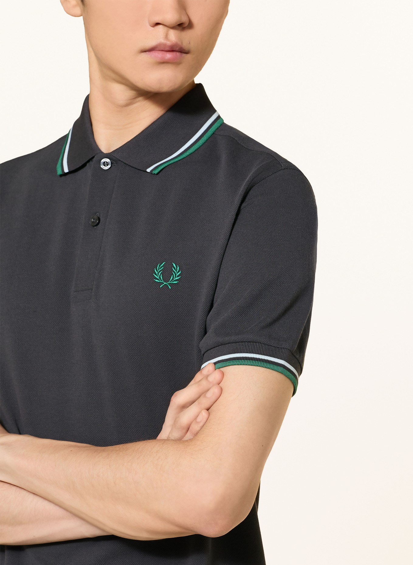 FRED PERRY Polo piqué: GRIS FONCÉ / VERT / BLEU CLAIR