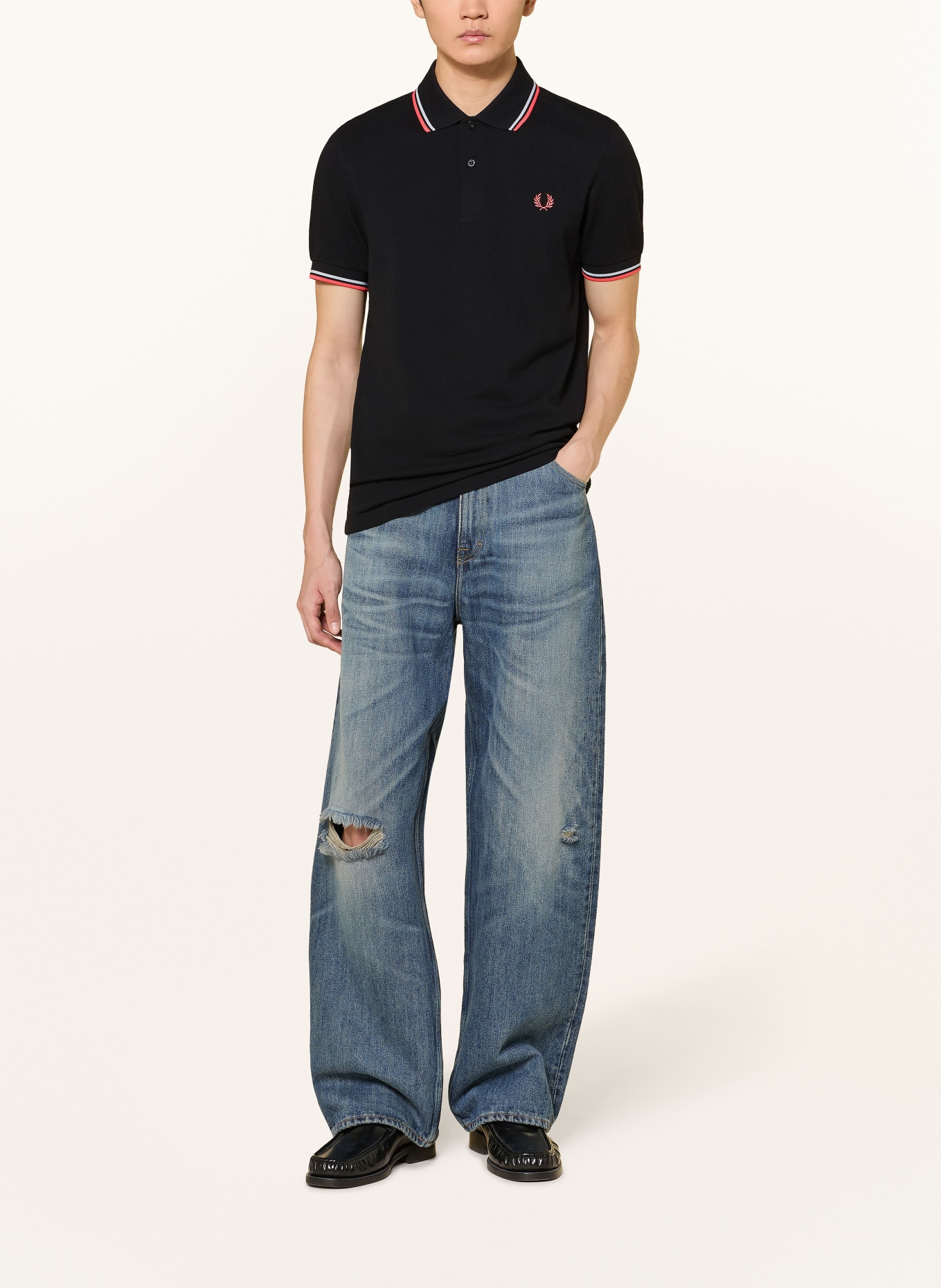 FRED PERRY Polo piqué: NOIR / ROUGE CLAIR / BLANC