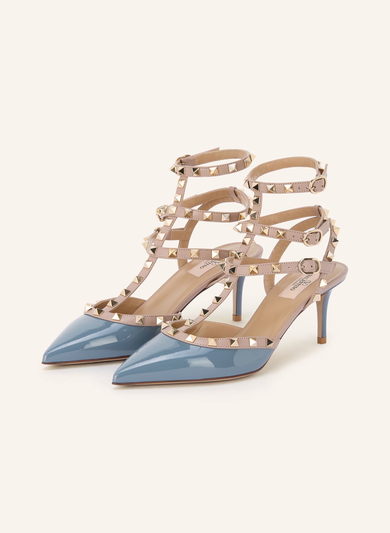 VALENTINO GARAVANI Slingpumps ROCKSTUD mit Nieten: BLAUGRAU / GOLD / ROSÉ