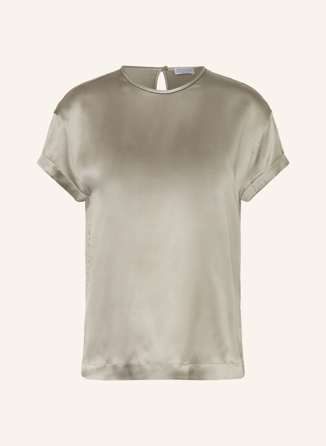 BRUNELLO CUCINELLI Blusenshirt aus Seide mit Schmucksteinen: PLATIN