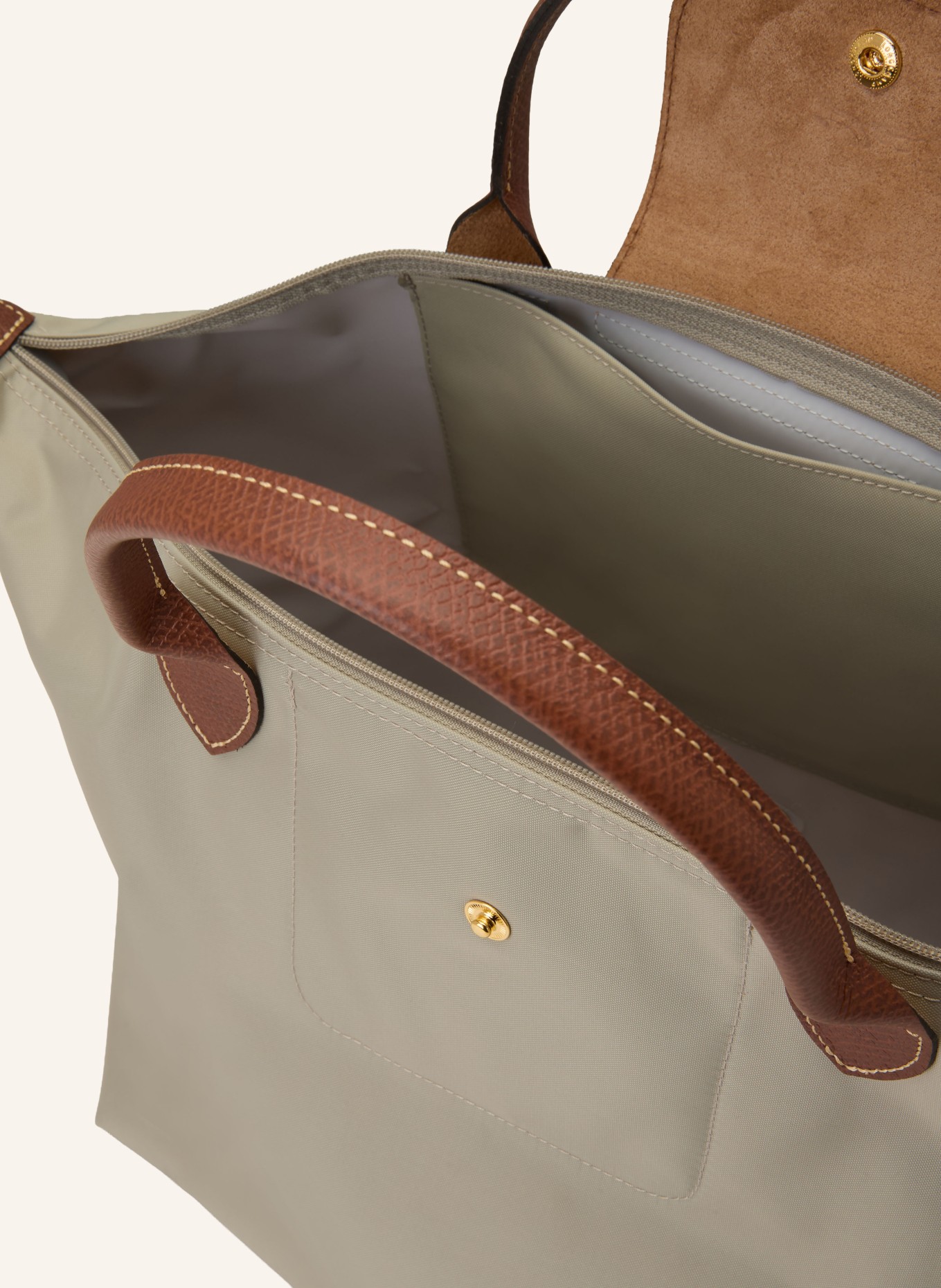 LONGCHAMP Handtasche LE PLIAGE M: HELLGRAU / BRAUN