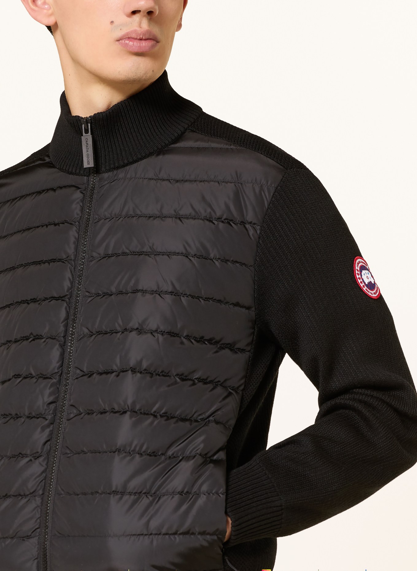 CANADA GOOSE Gebreid vest HYBRDIGE in een mix van materialen: ZWART