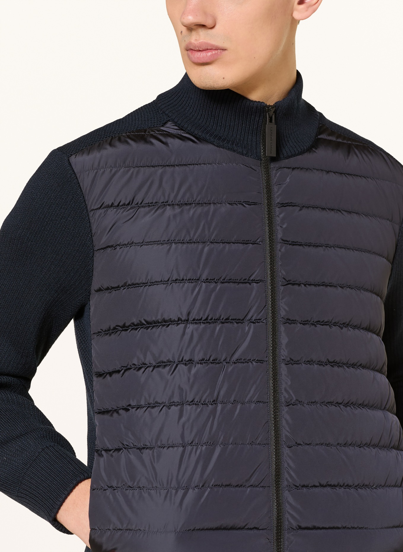 CANADA GOOSE Kardigan HYBRDIGE z mieszanki materiałów: GRANATOWY