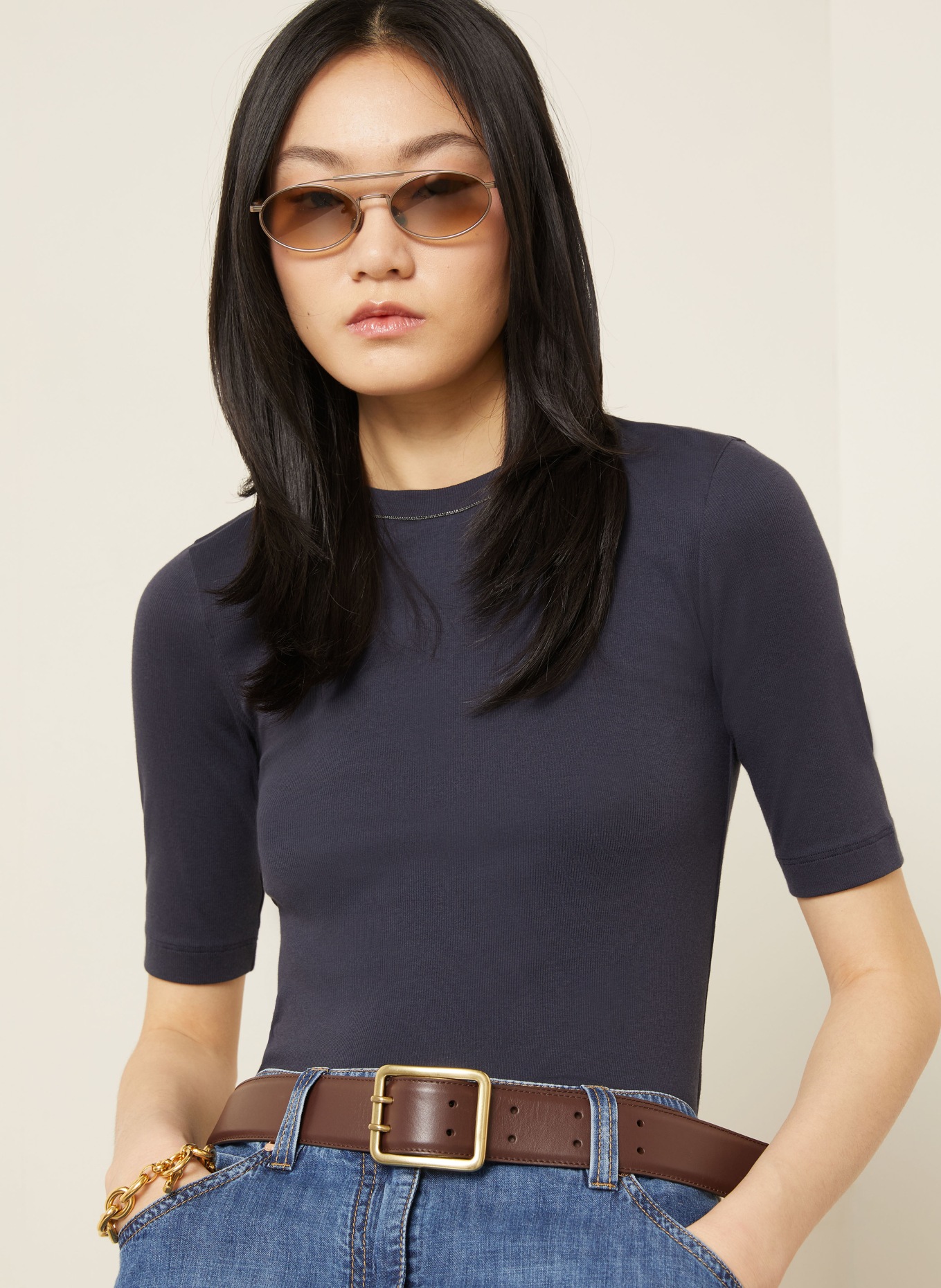 BRUNELLO CUCINELLI Dzianinowa bluzka z koralikami: GRANATOWY