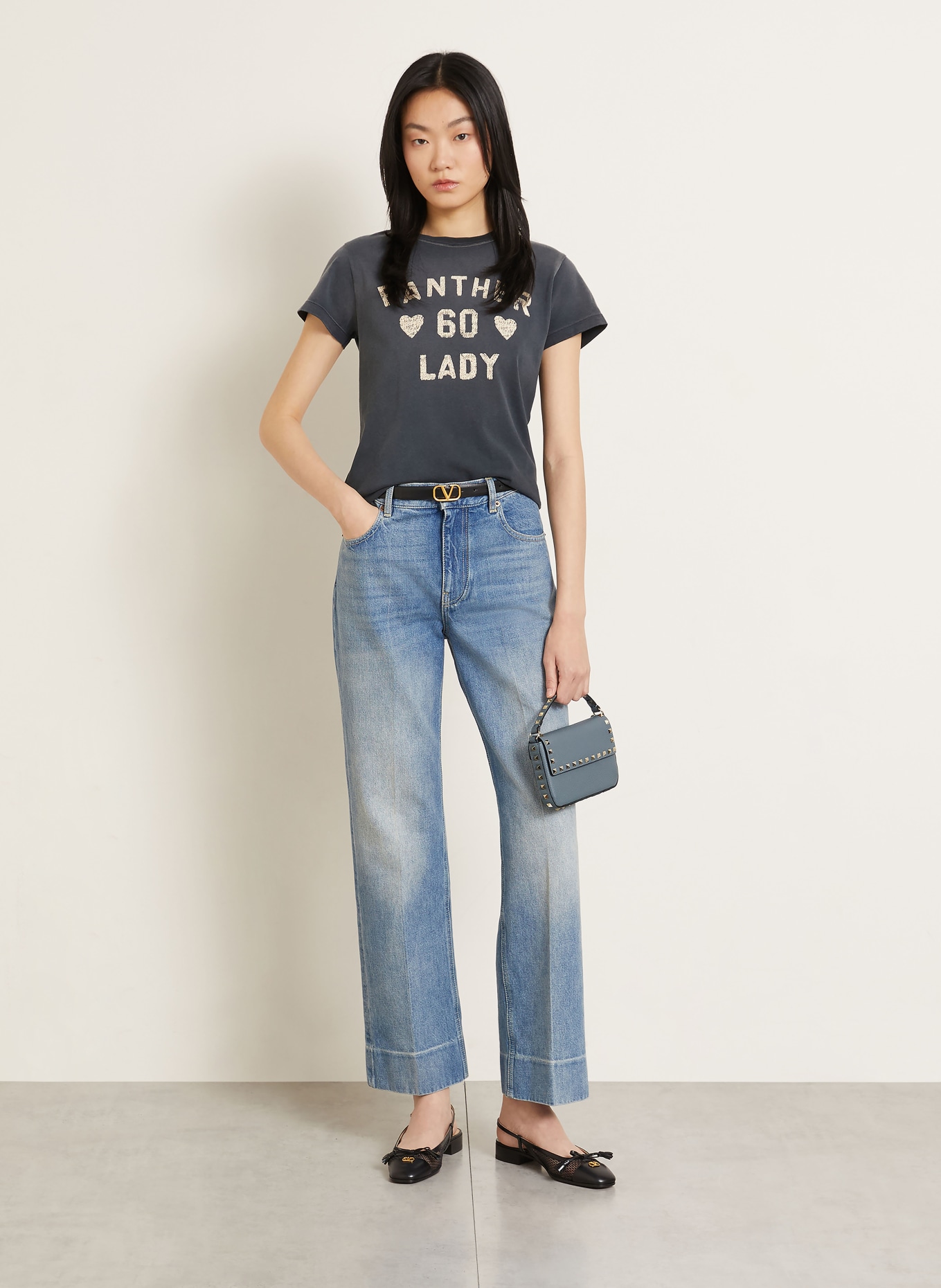 VALENTINO GARAVANI Handbag ROCKSTUD MINI with rivets: BLUE GRAY / SILVER