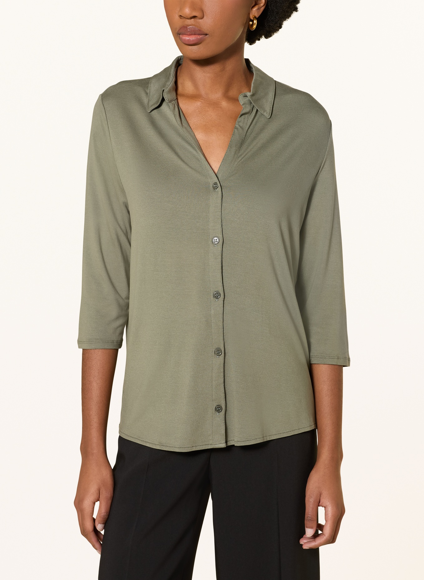 MAJESTIC FILATURES Chemise courte à manches 3/4: OLIVE