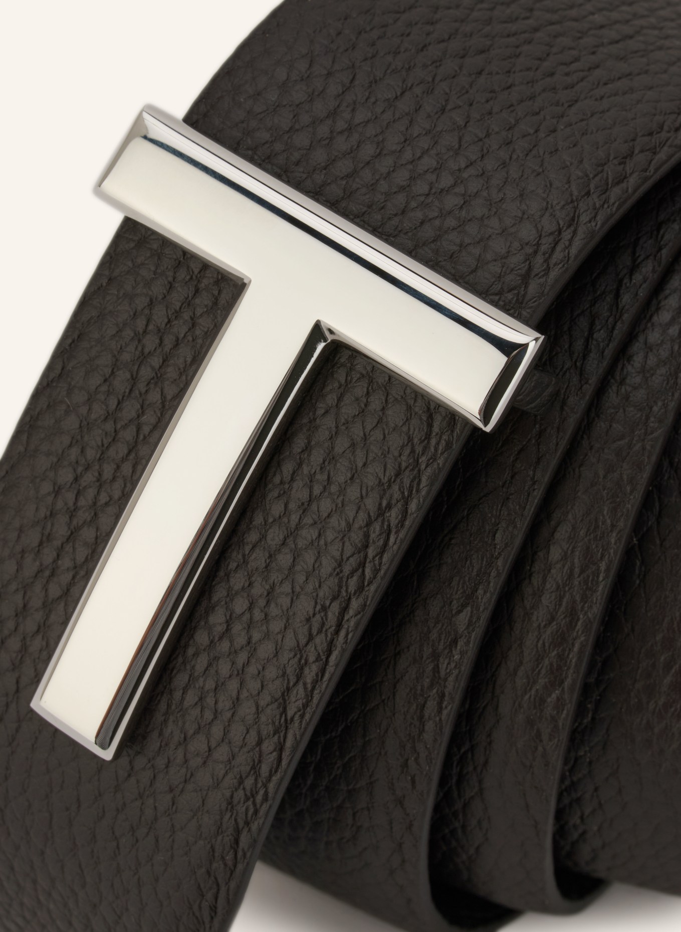 TOM FORD Leren riem: BRUIN / ZILVER