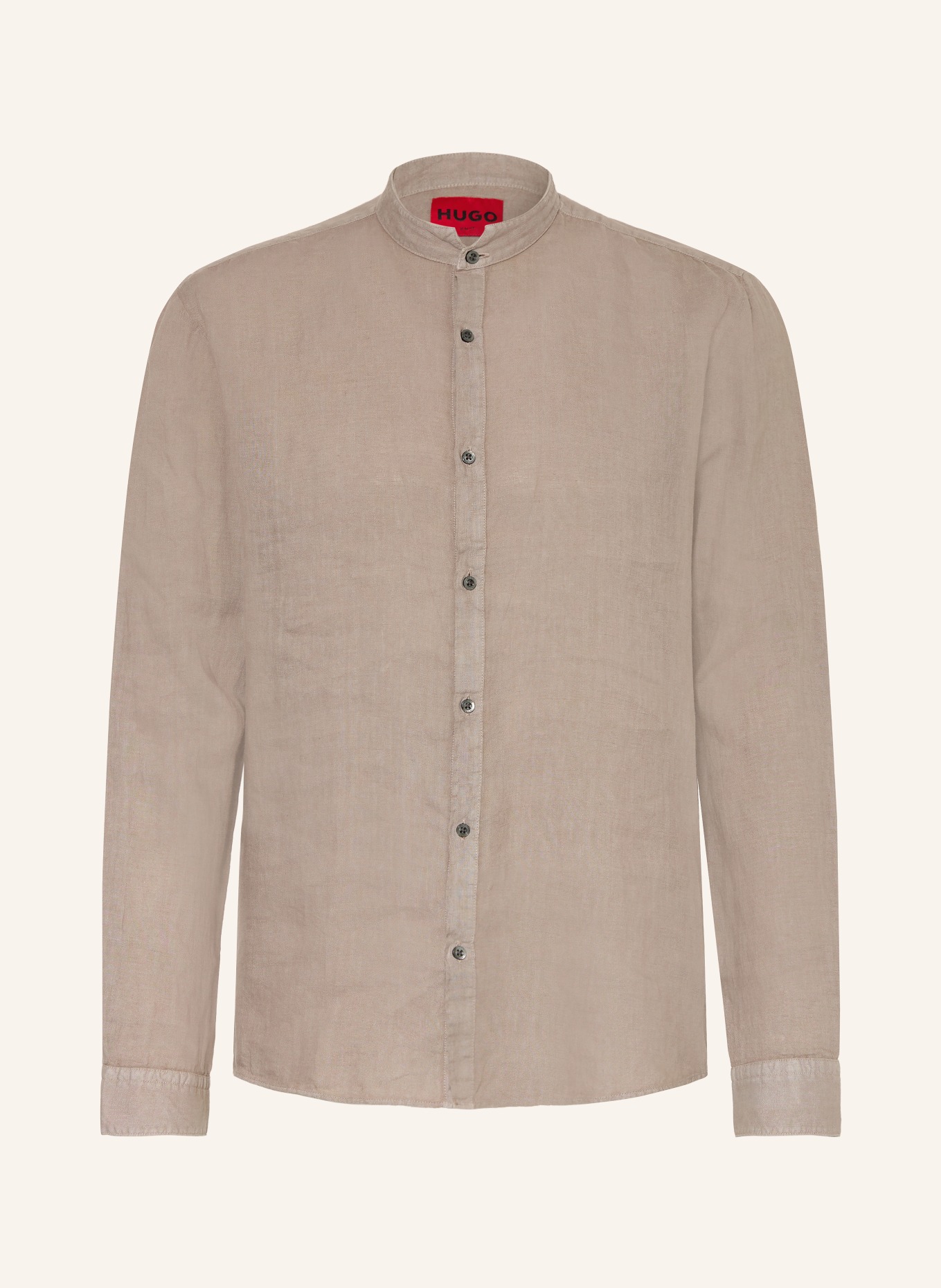HUGO Chemise en lin ELVORY coupe slim avec col montant: TAUPE