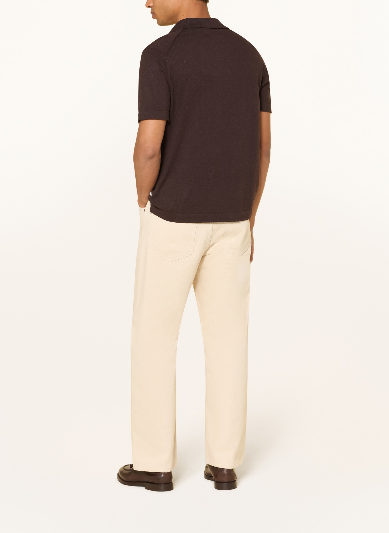 NN.07 Strick-Poloshirt RYAN mit Leinen: DUNKELBRAUN