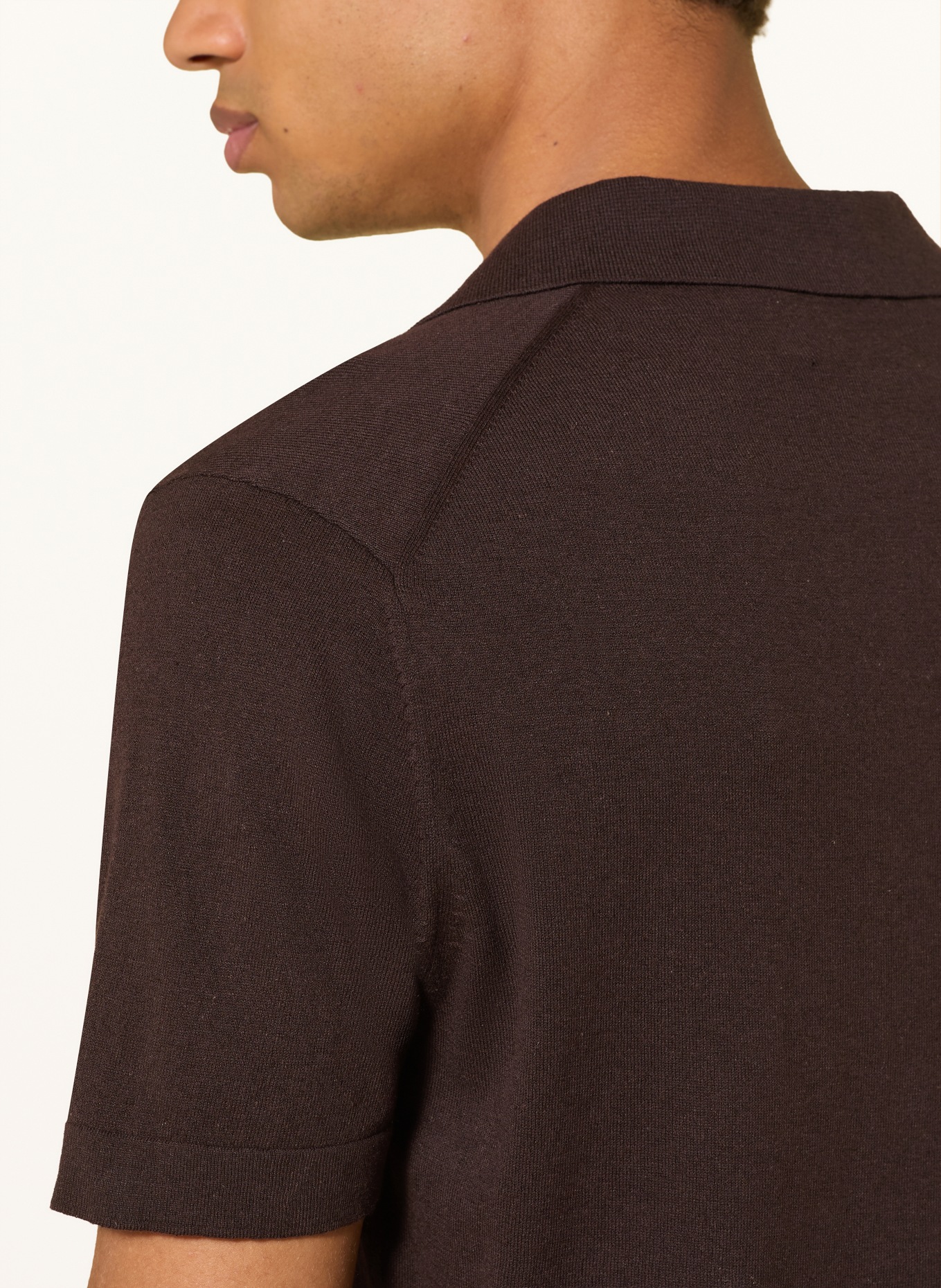 NN.07 Strick-Poloshirt RYAN mit Leinen: DUNKELBRAUN