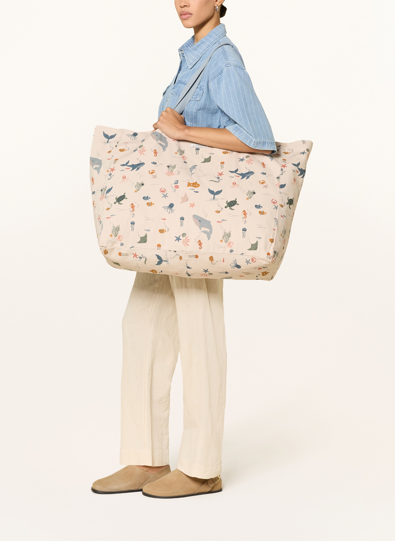 LIEWOOD strandtas: ECRU / ORANJE / BLAUW