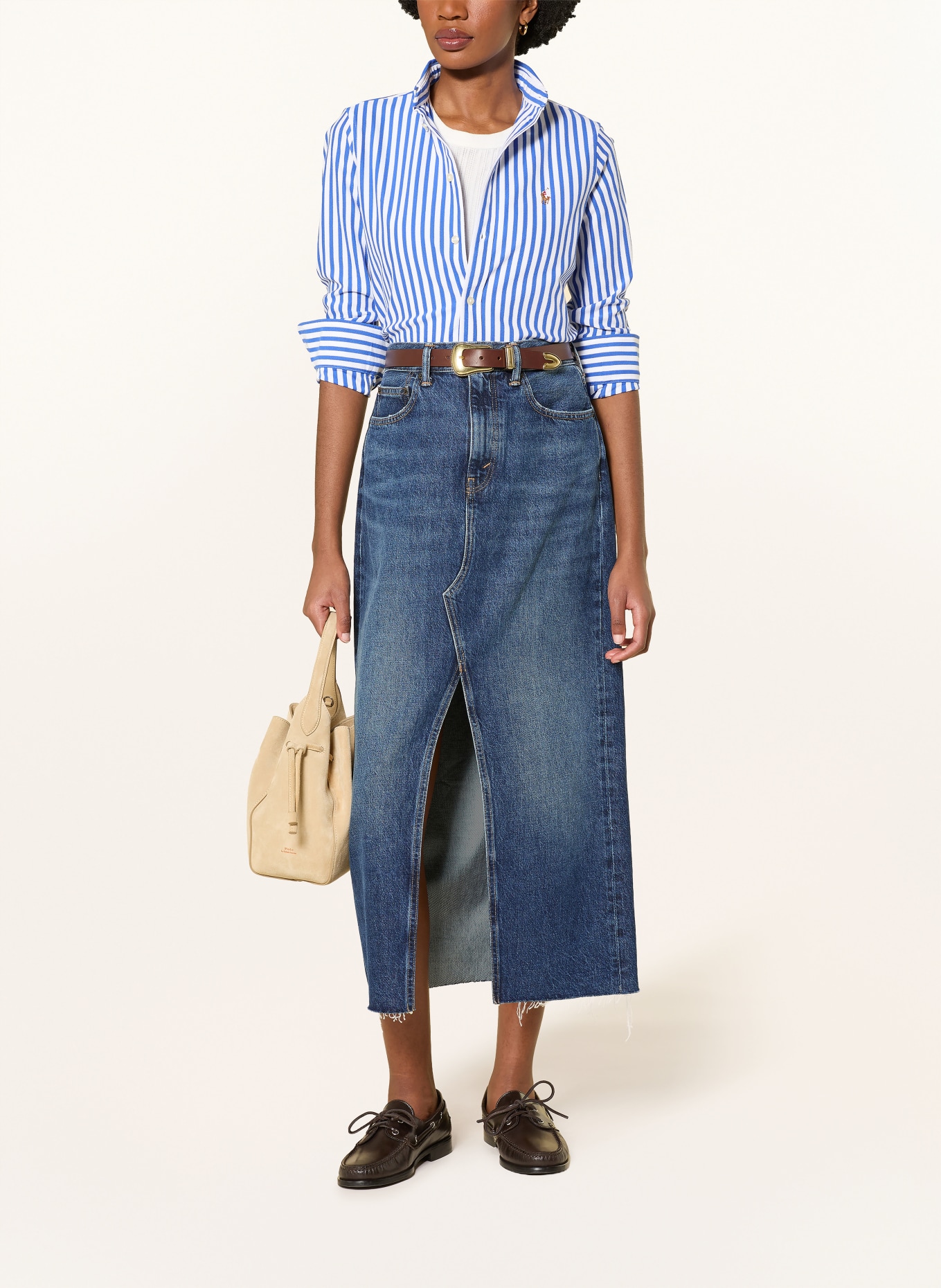 POLO RALPH LAUREN Hemdbluse aus Piqué: BLAU / WEISS