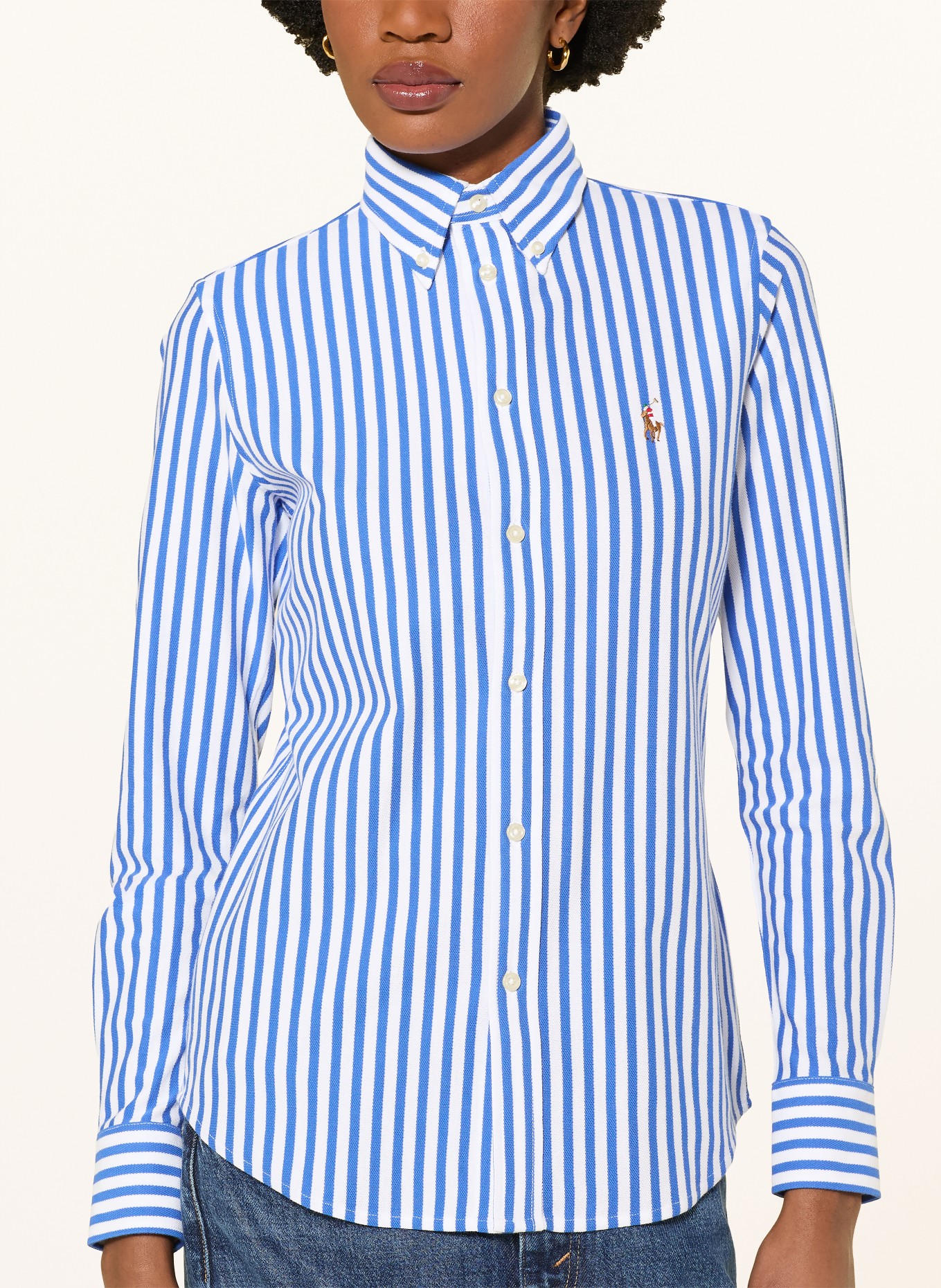 POLO RALPH LAUREN Hemdbluse aus Piqué: BLAU / WEISS