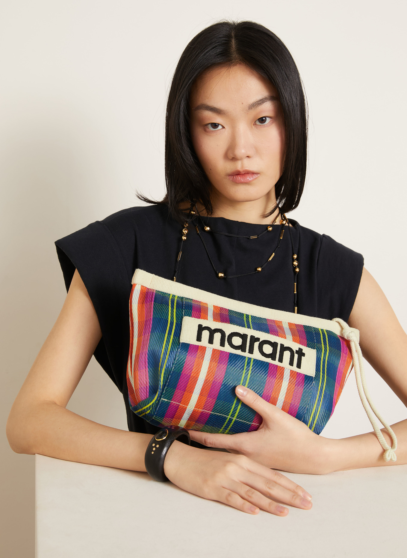 ISABEL MARANT Pouch POWDEN: CREME / ROT / DUNKELGRÜN