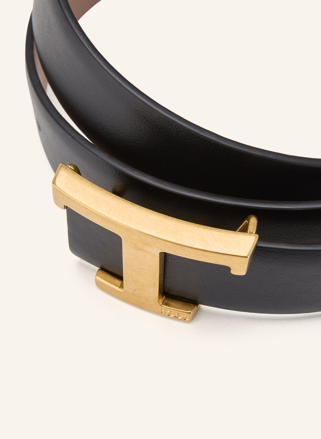 TOD'S Ledergürtel zum Wenden: SCHWARZ / GOLD